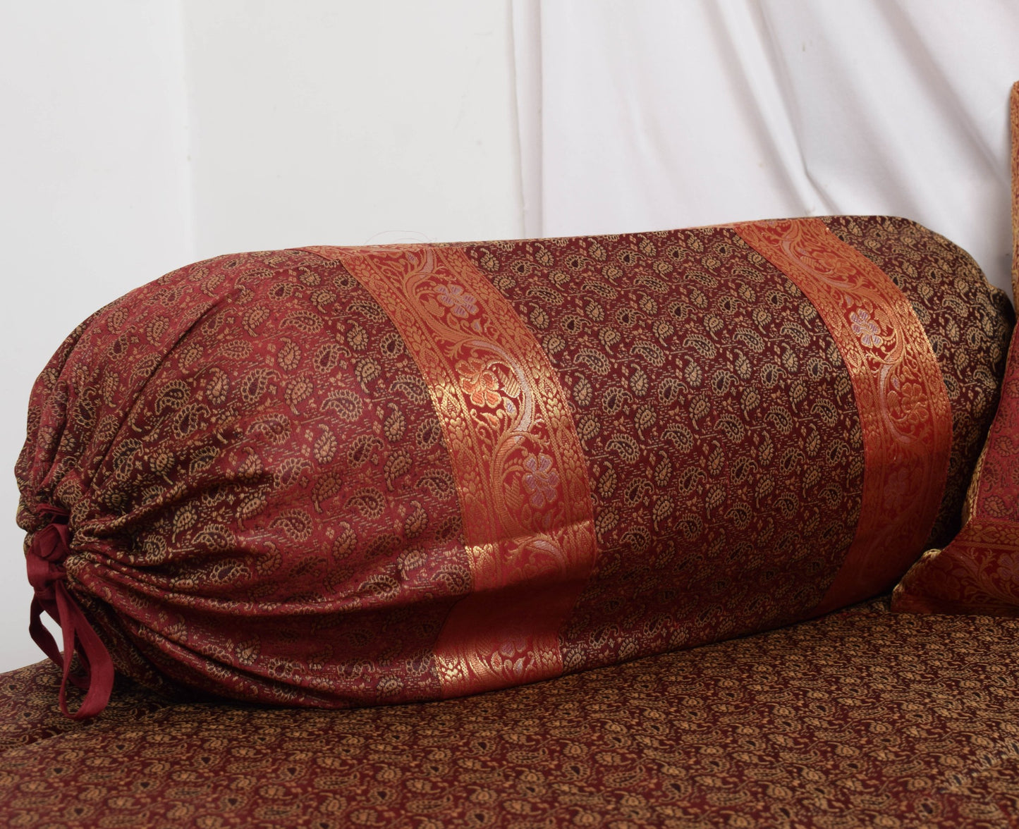 Maroon Banarasi Diwan Set Cushion & Bolster Cover Silk & Woven Zari Brocade