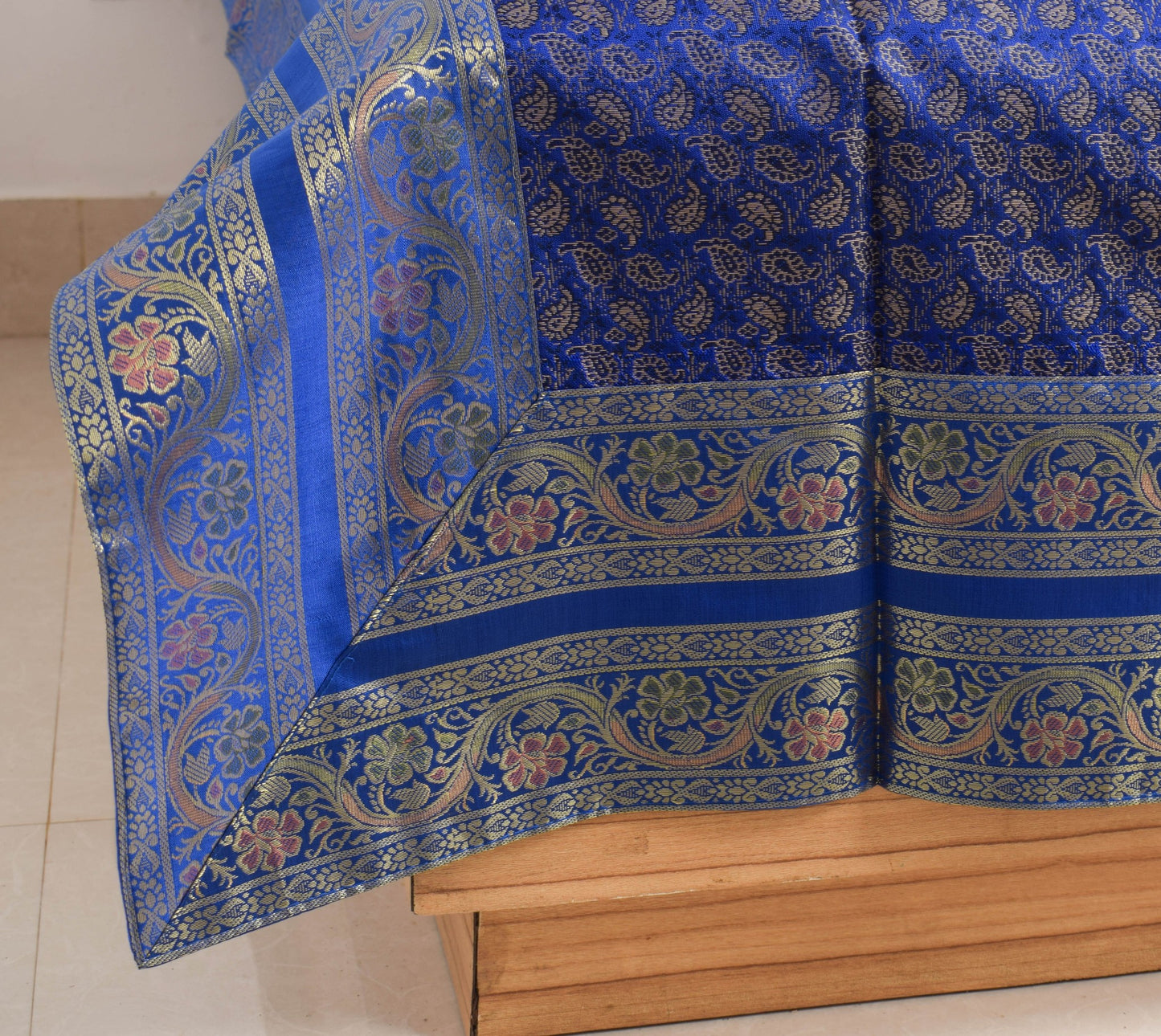 Banarasi Blue Diwan Set Cushion & Bolster Cover Silk & Woven Zari Brocade