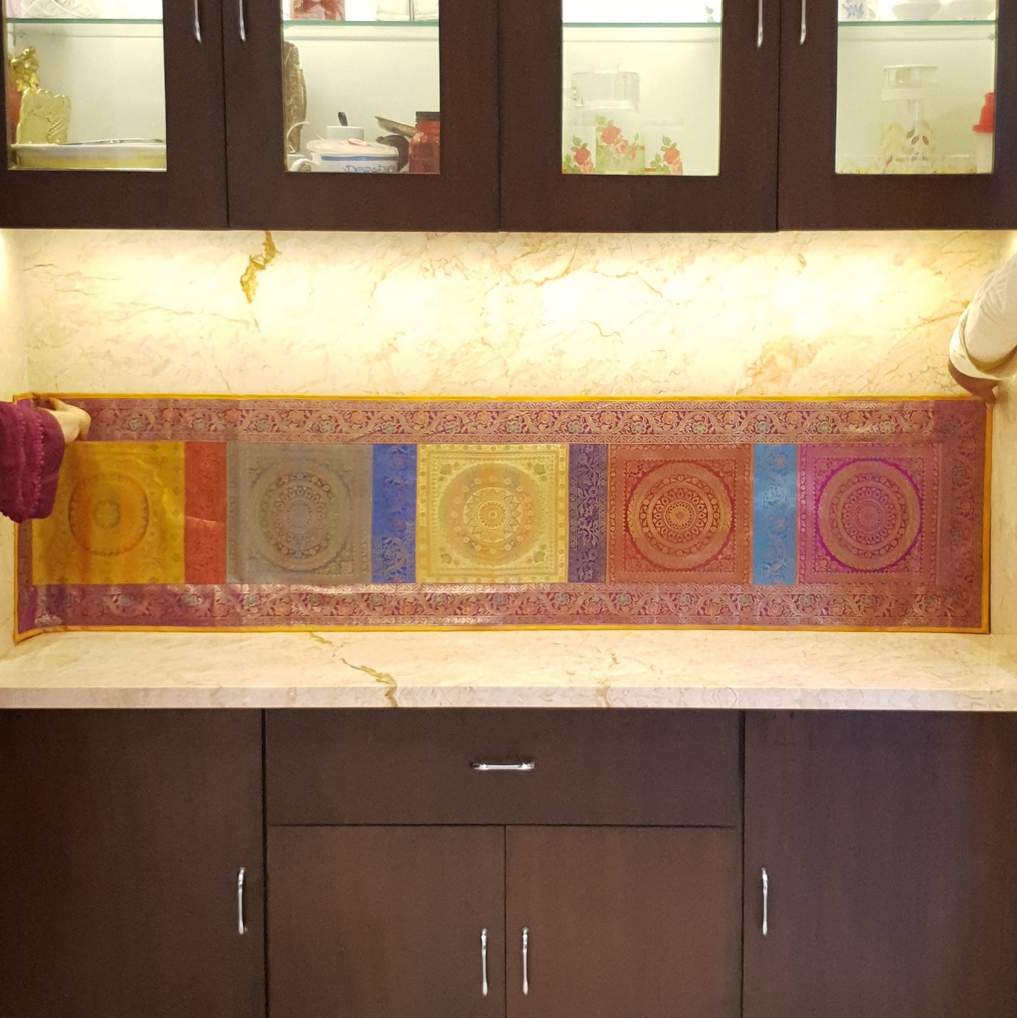 Dining Table Runner Wall Tapestry Woven Zari Brocade Banarasi Cover Multi-Color