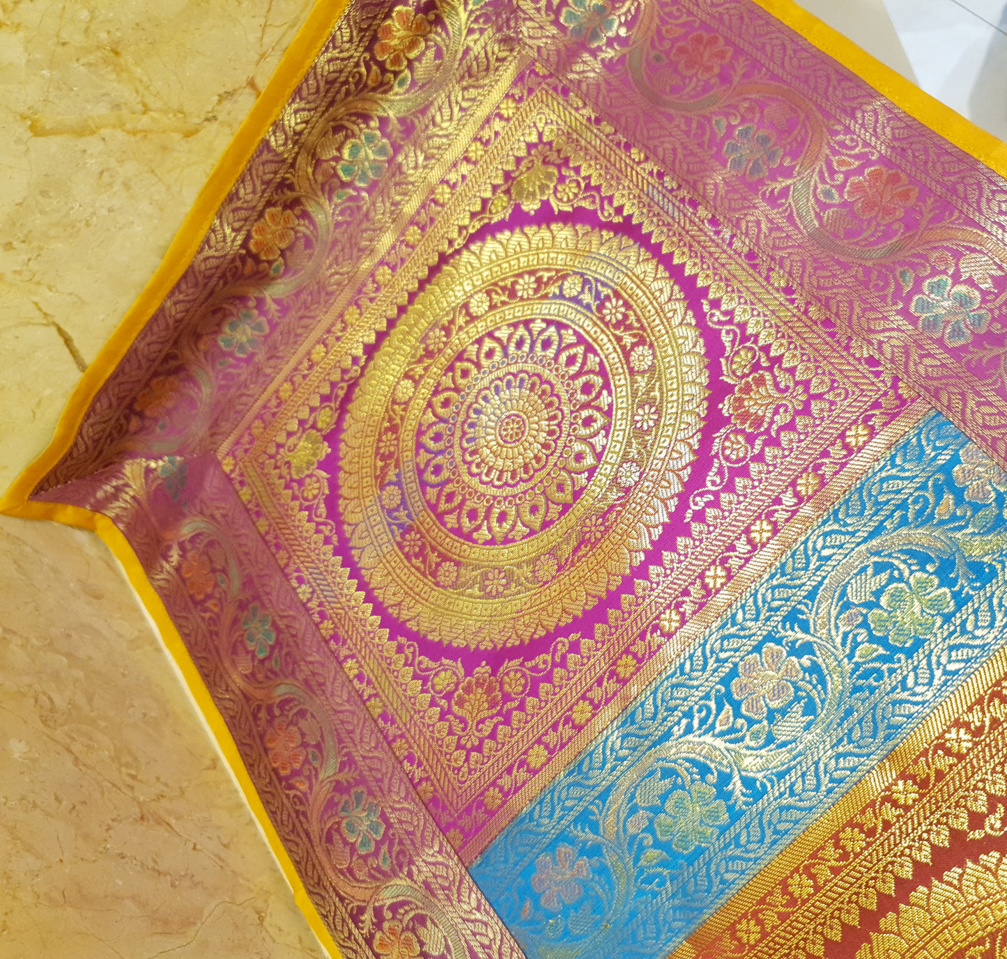 Dining Table Runner Wall Tapestry Woven Zari Brocade Banarasi Cover Multi-Color