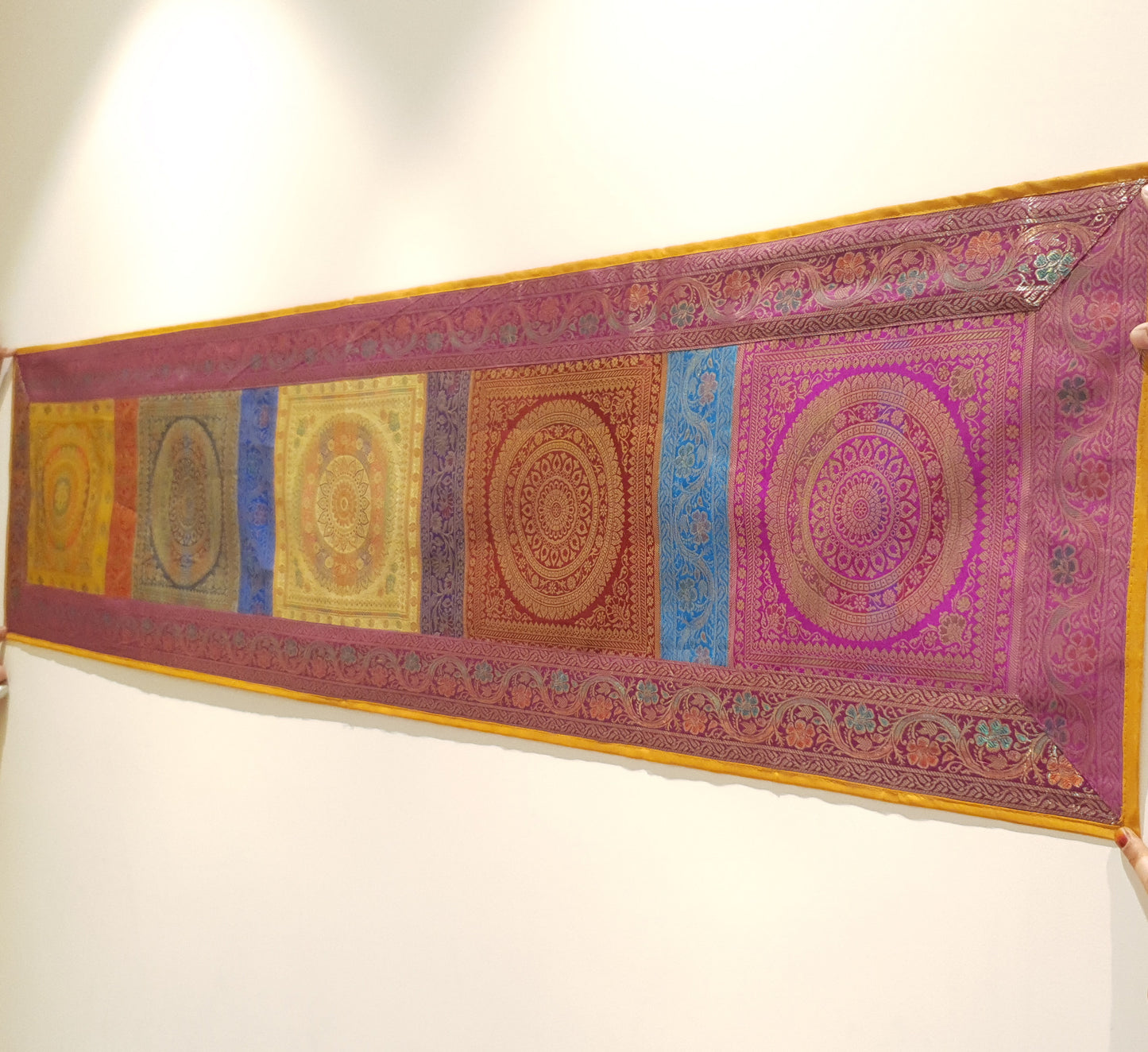 Dining Table Runner Wall Tapestry Woven Zari Brocade Banarasi Cover Multi-Color