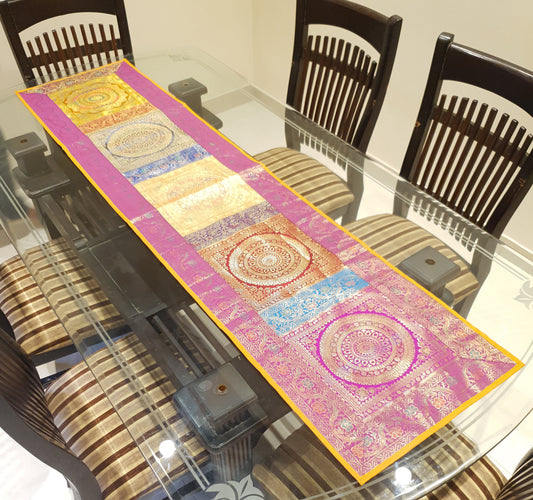 Dining Table Runner Wall Tapestry Woven Zari Brocade Banarasi Cover Multi-Color