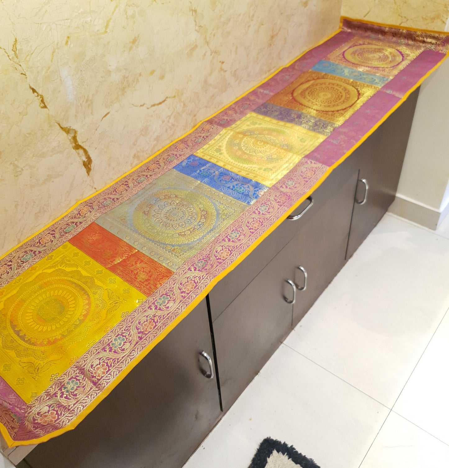 Dining Table Runner Wall Tapestry Woven Zari Brocade Banarasi Cover Multi-Color