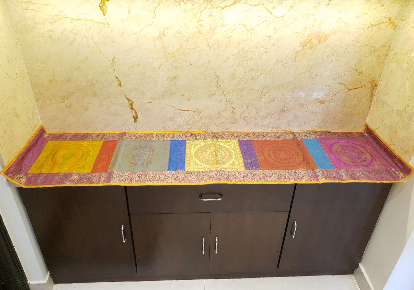 Dining Table Runner Wall Tapestry Woven Zari Brocade Banarasi Cover Multi-Color