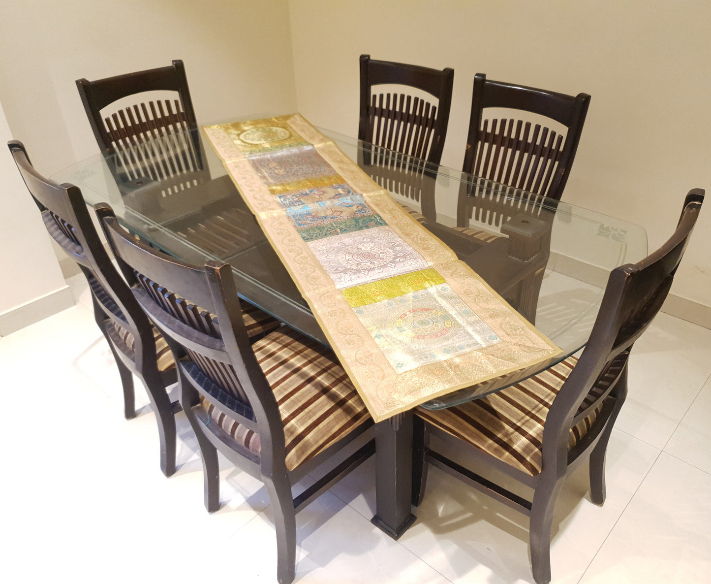 Dining Table Runner Wall Tapestry Woven Zari Brocade Banarasi Cover Multi