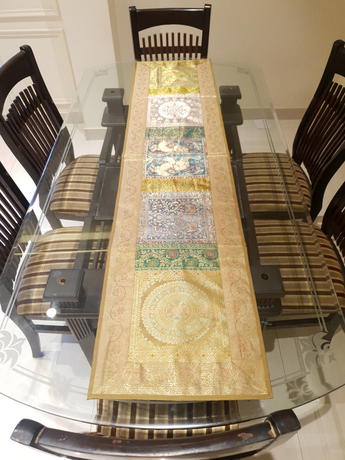 Dining Table Runner Wall Tapestry Woven Zari Brocade Banarasi Cover Multi