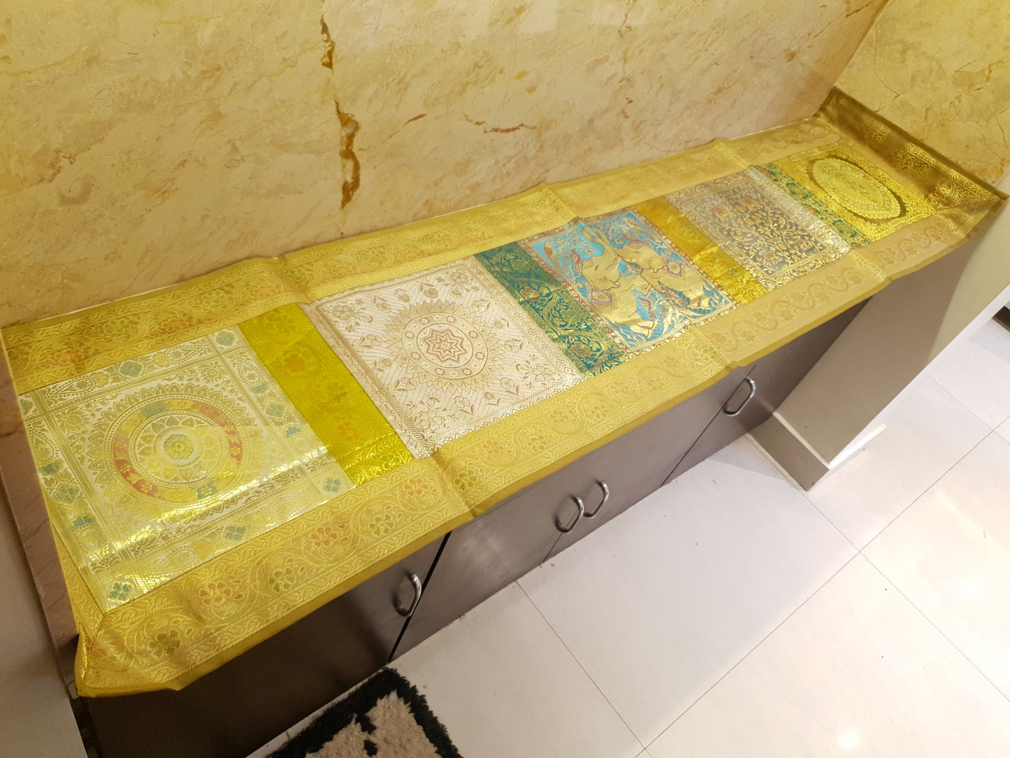 Dining Table Runner Wall Tapestry Woven Zari Brocade Banarasi Cover Multi