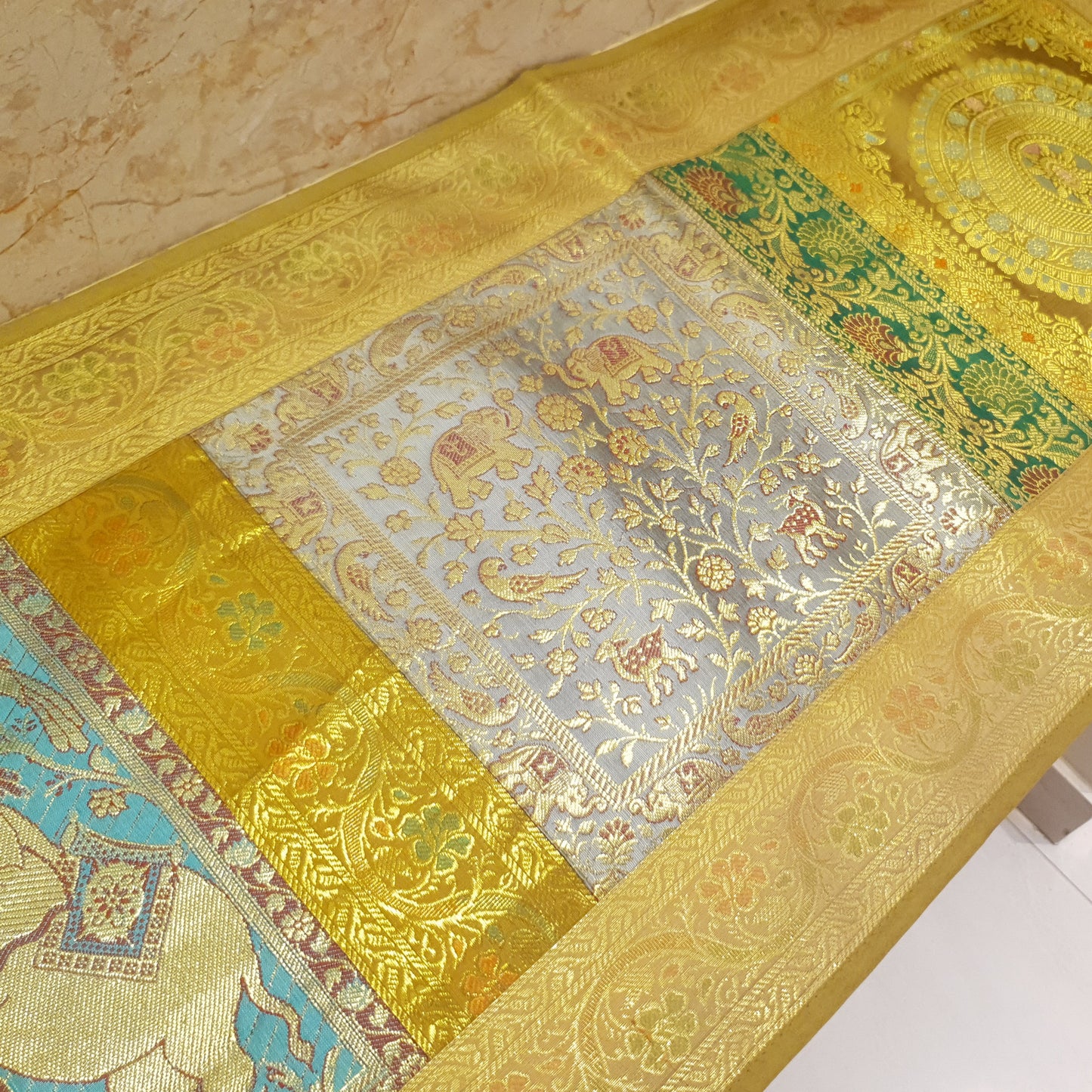 Dining Table Runner Wall Tapestry Woven Zari Brocade Banarasi Cover Multi