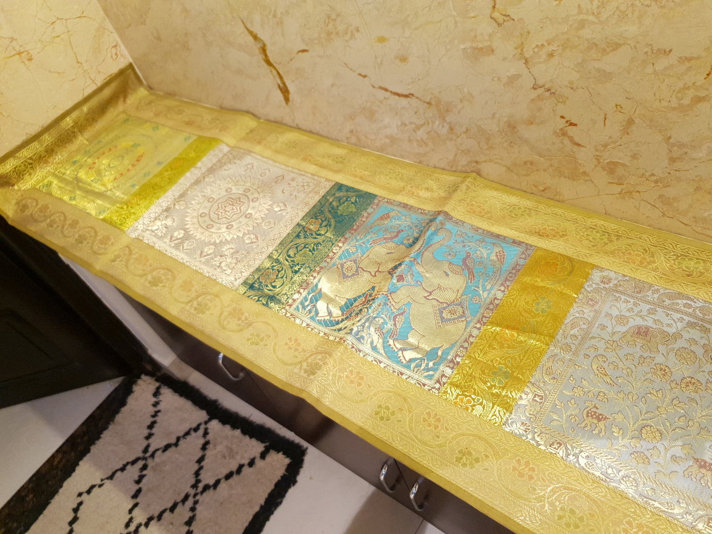 Dining Table Runner Wall Tapestry Woven Zari Brocade Banarasi Cover Multi