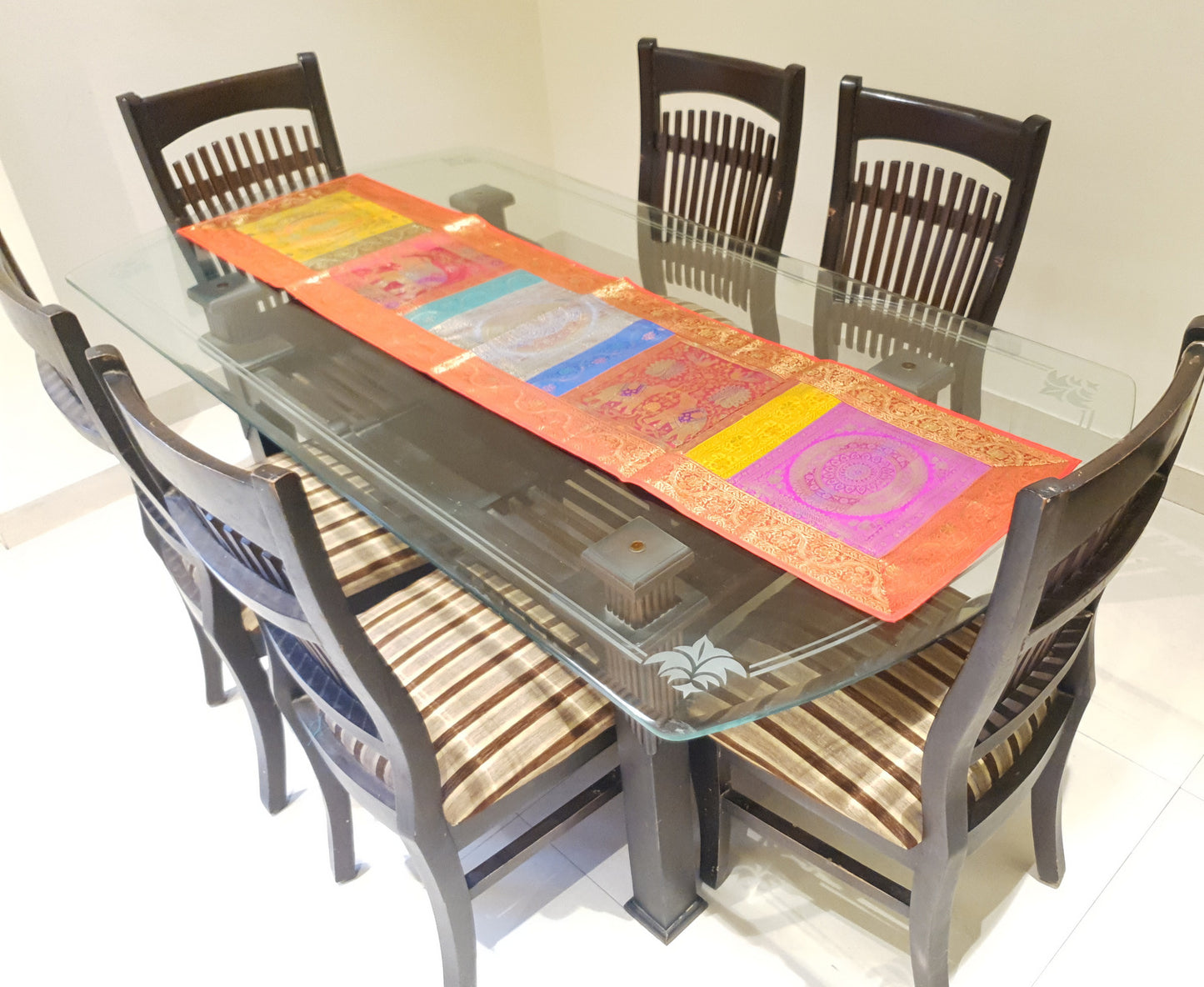 Dining Table Runner Wall Tapestry Woven Zari Brocade Banarasi Cover Multi 11