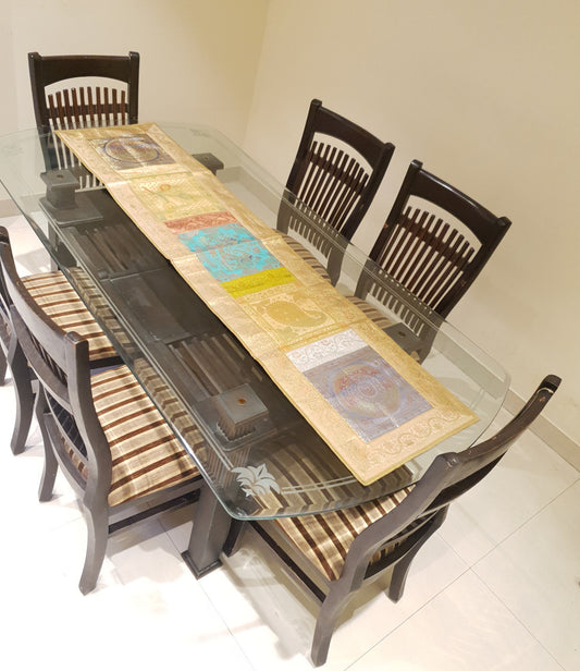 Dining Table Runner Wall Tapestry Woven Zari Brocade Banarasi Cover Multi-Color