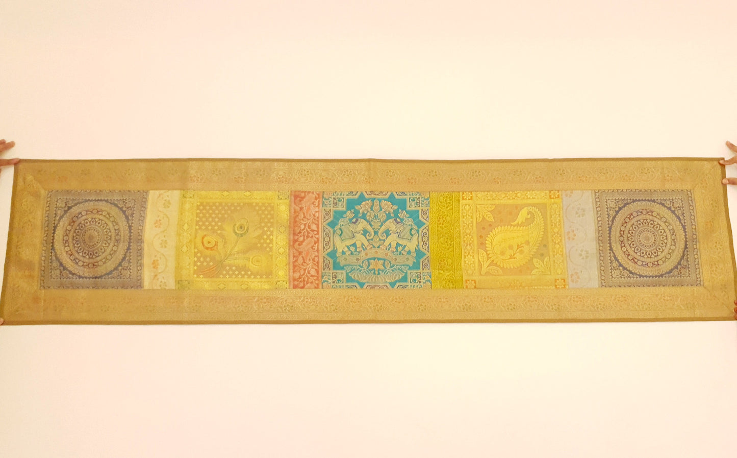 Dining Table Runner Wall Tapestry Woven Zari Brocade Banarasi Cover Multi-Color