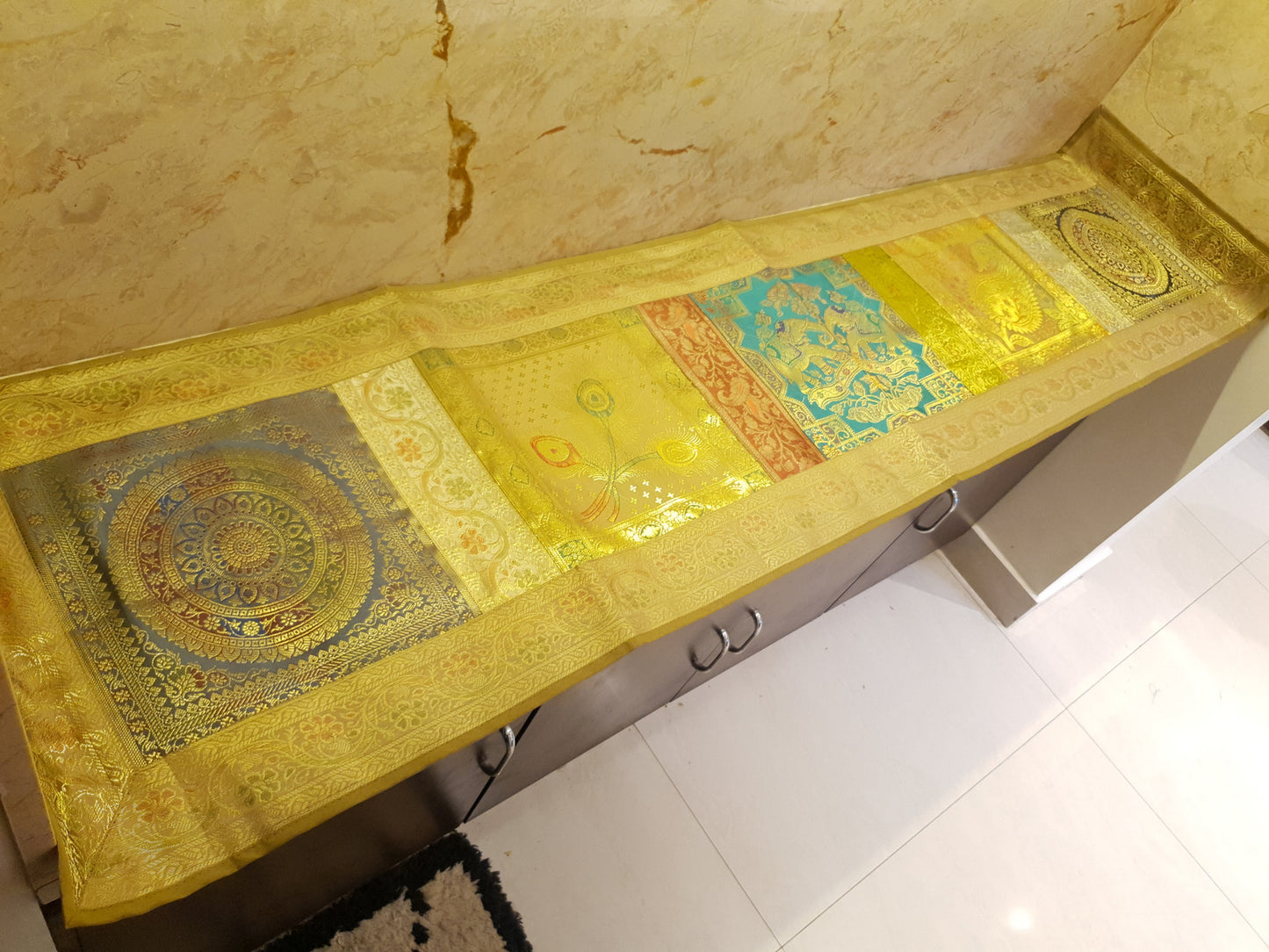 Dining Table Runner Wall Tapestry Woven Zari Brocade Banarasi Cover Multi-Color