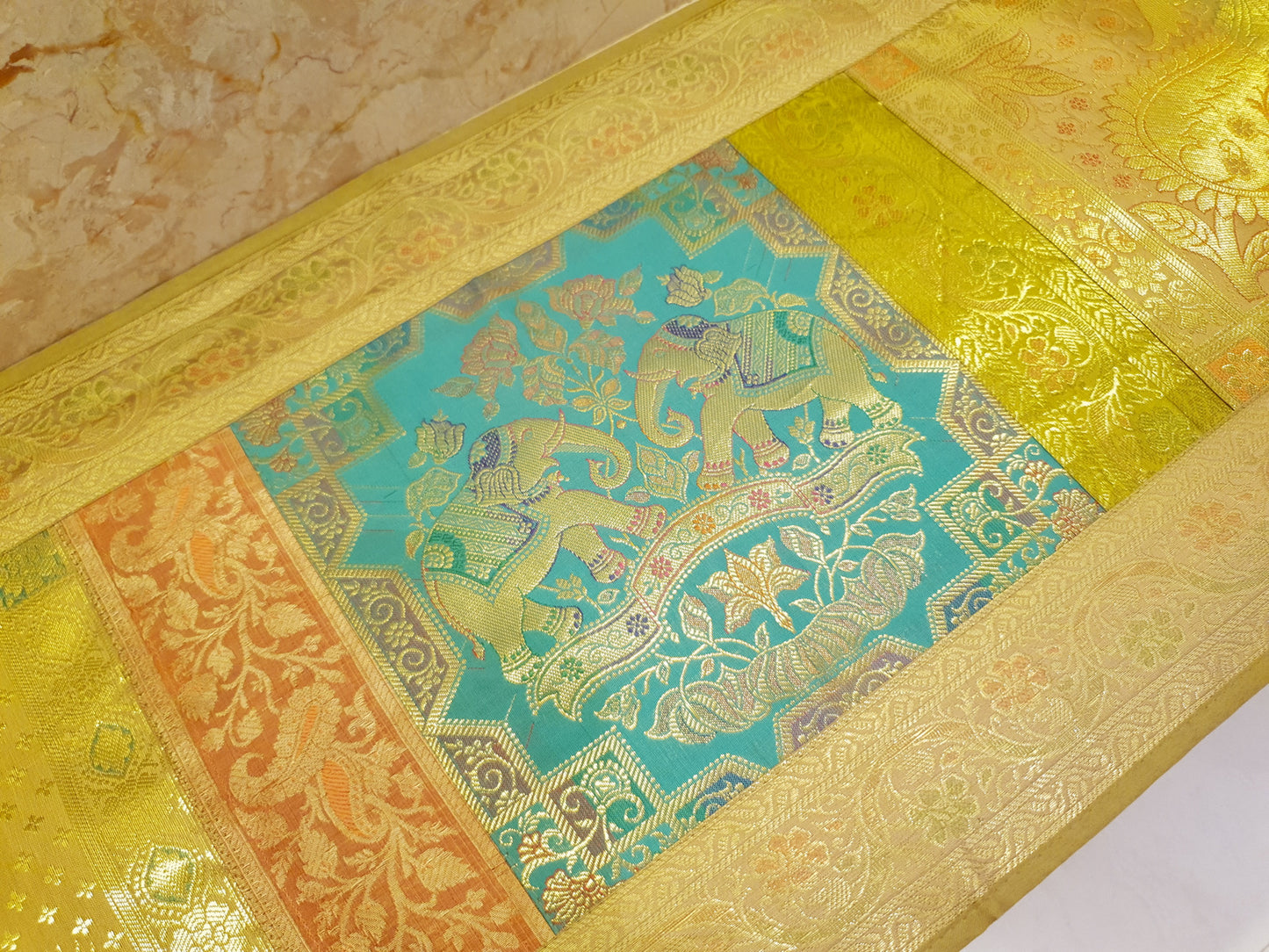 Dining Table Runner Wall Tapestry Woven Zari Brocade Banarasi Cover Multi-Color