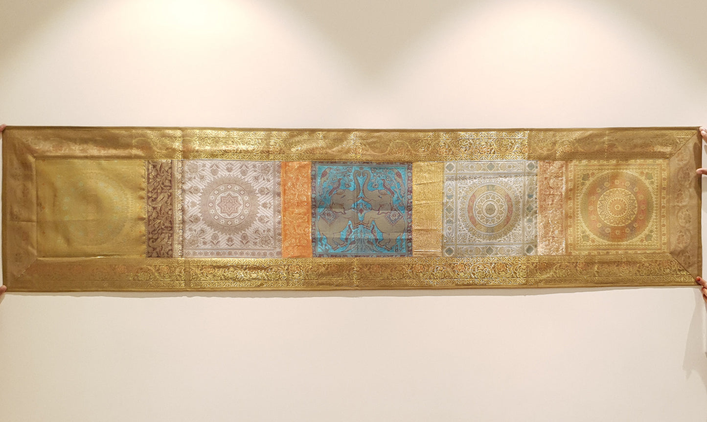 Dining Table Runner Wall Tapestry Woven Zari Brocade Banarasi Cover Multi-Color