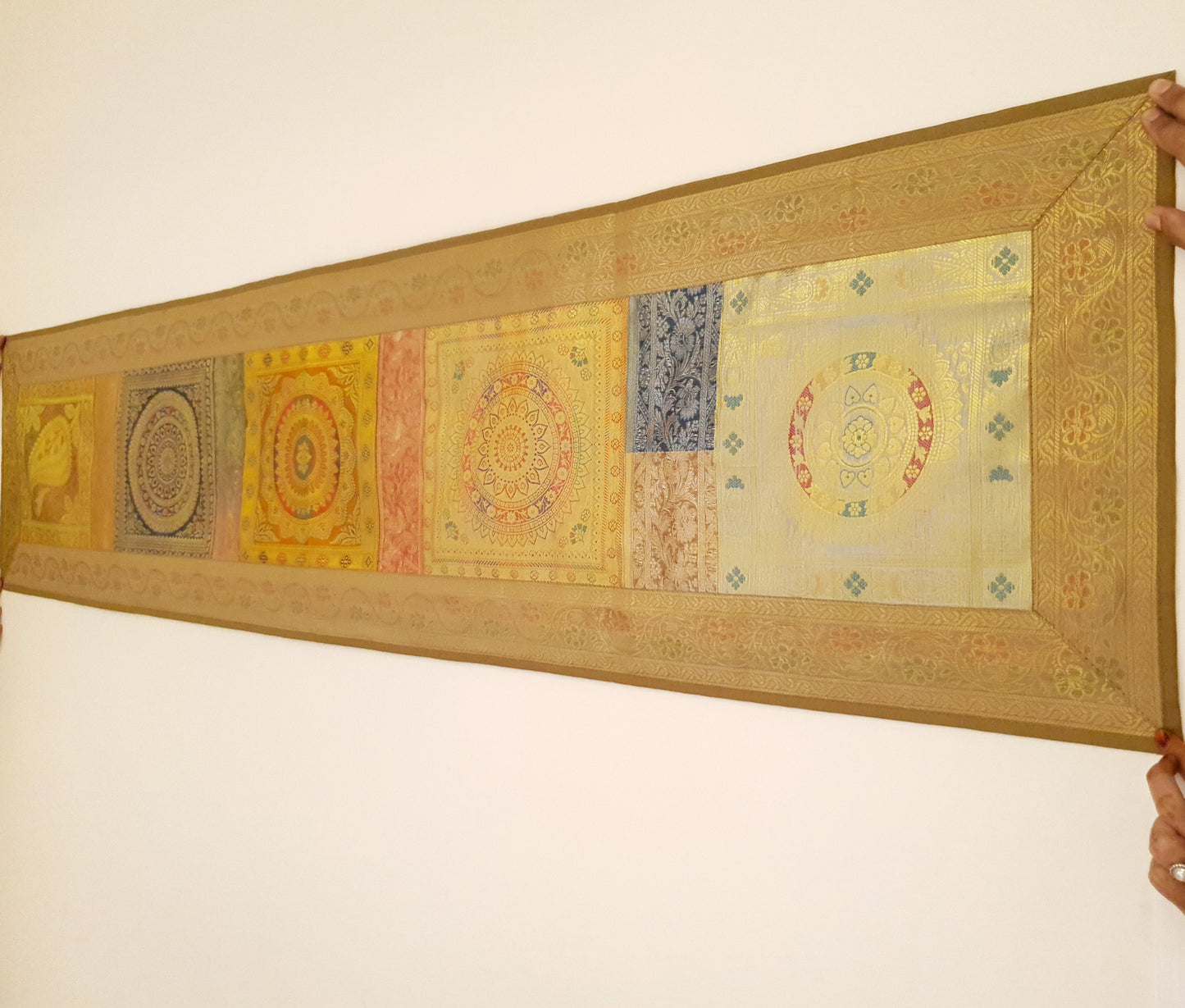 Dining Table Runner Wall Tapestry Woven Zari Brocade Banarasi Cover Multi-Color