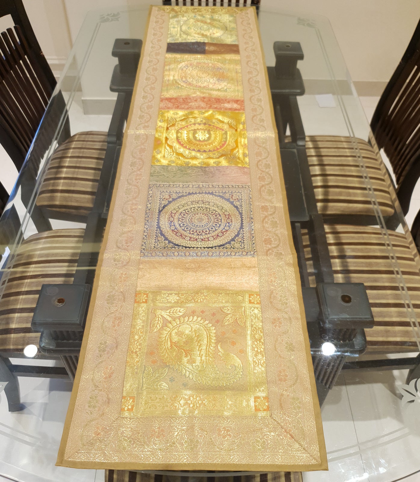 Dining Table Runner Wall Tapestry Woven Zari Brocade Banarasi Cover Multi-Color