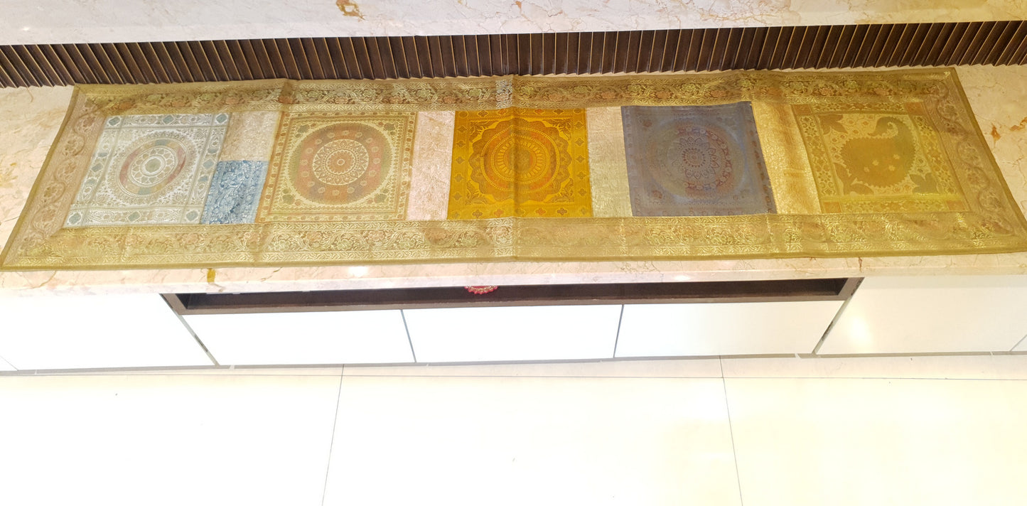 Dining Table Runner Wall Tapestry Woven Zari Brocade Banarasi Cover Multi-Color
