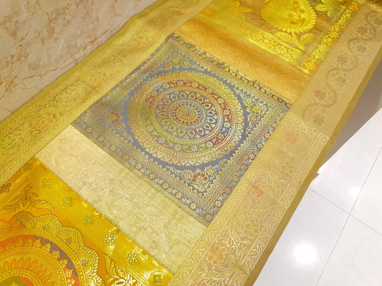 Dining Table Runner Wall Tapestry Woven Zari Brocade Banarasi Cover MultiColor 4