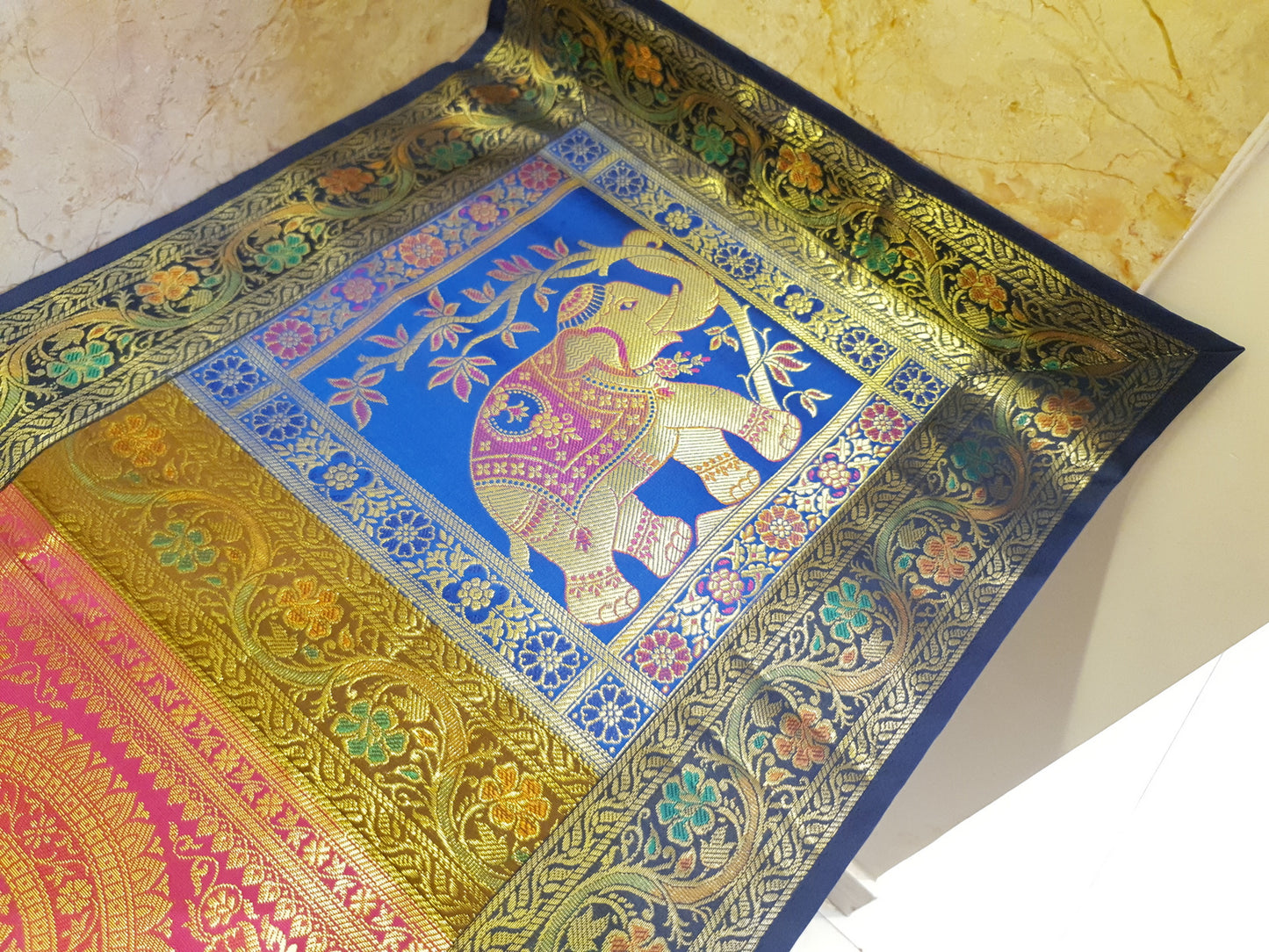 Dining Table Runner Wall Tapestry Woven Zari Brocade Banarasi Cover Multi-Color