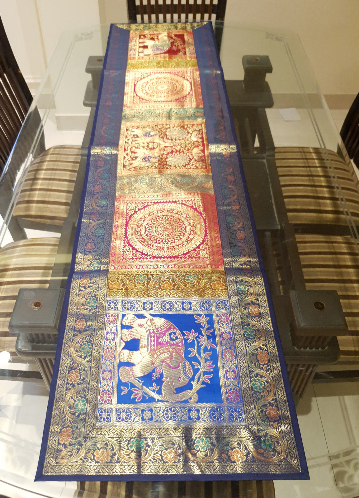 Dining Table Runner Wall Tapestry Woven Zari Brocade Banarasi Cover Multi-Color