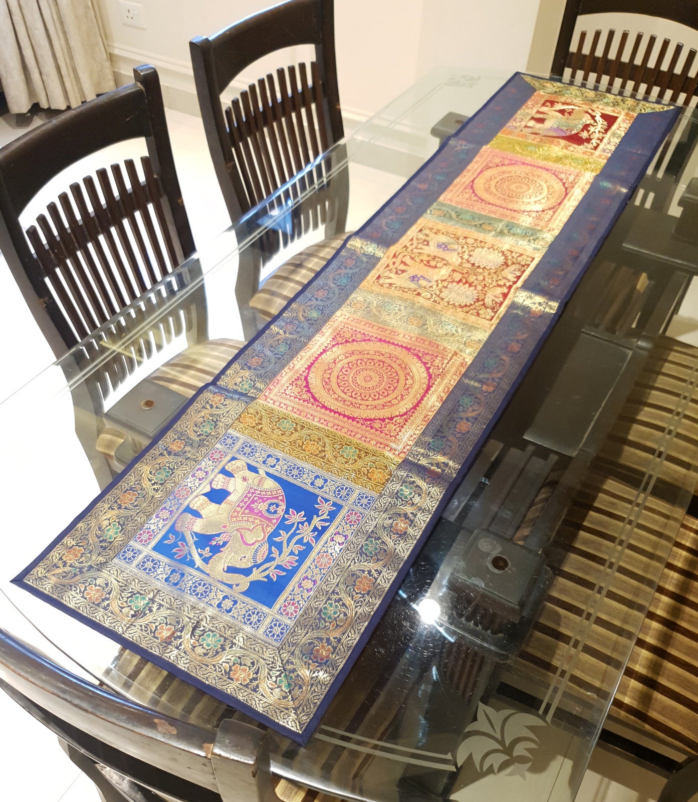 Dining Table Runner Wall Tapestry Woven Zari Brocade Banarasi Cover Multi-Color