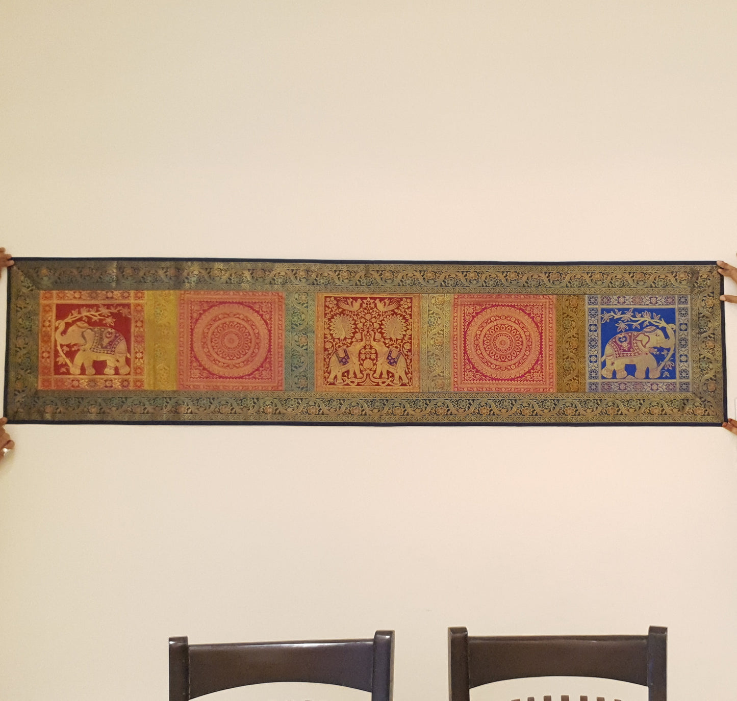 Dining Table Runner Wall Tapestry Woven Zari Brocade Banarasi Cover Multi-Color