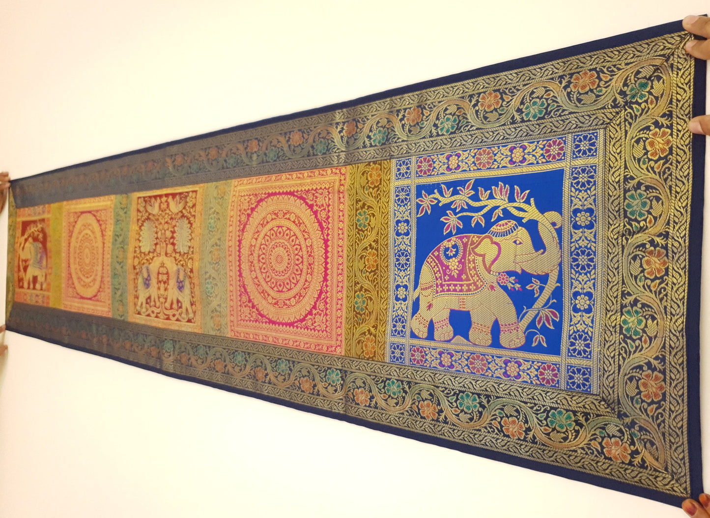Dining Table Runner Wall Tapestry Woven Zari Brocade Banarasi Cover Multi-Color