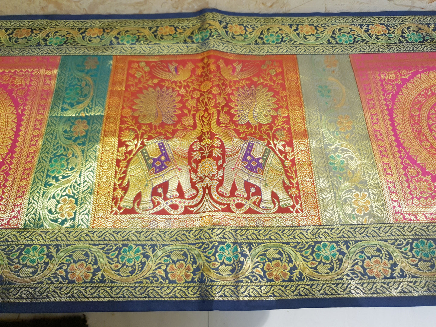 Dining Table Runner Wall Tapestry Woven Zari Brocade Banarasi Cover Multi-Color