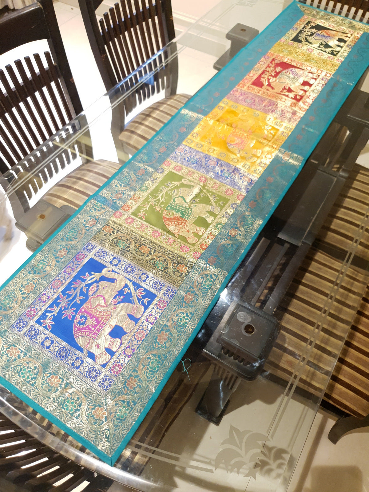 Dining Table Runner Wall Tapestry Woven Zari Brocade Banarasi Cover Multi-Color