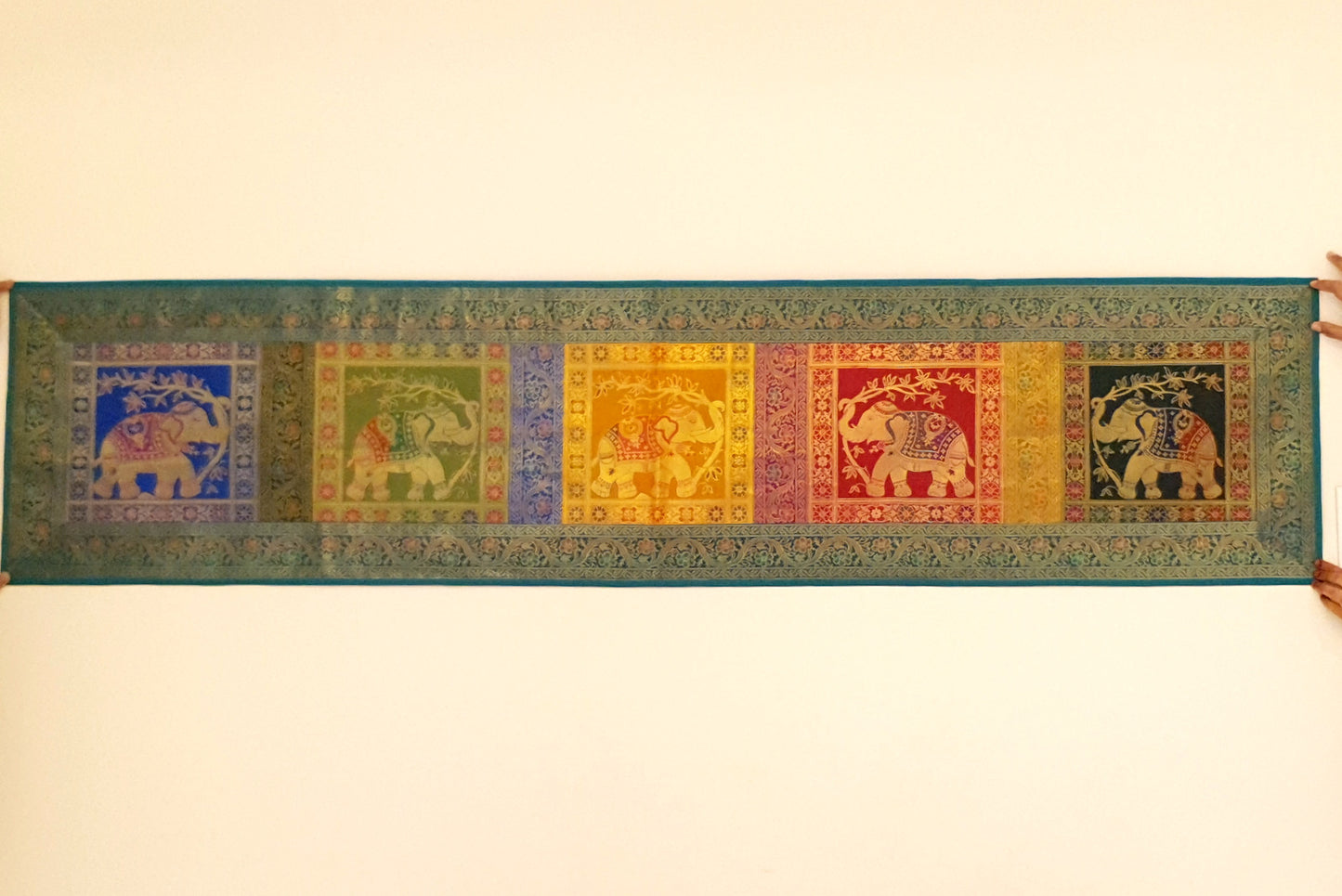 Dining Table Runner Wall Tapestry Woven Zari Brocade Banarasi Cover Multi-Color