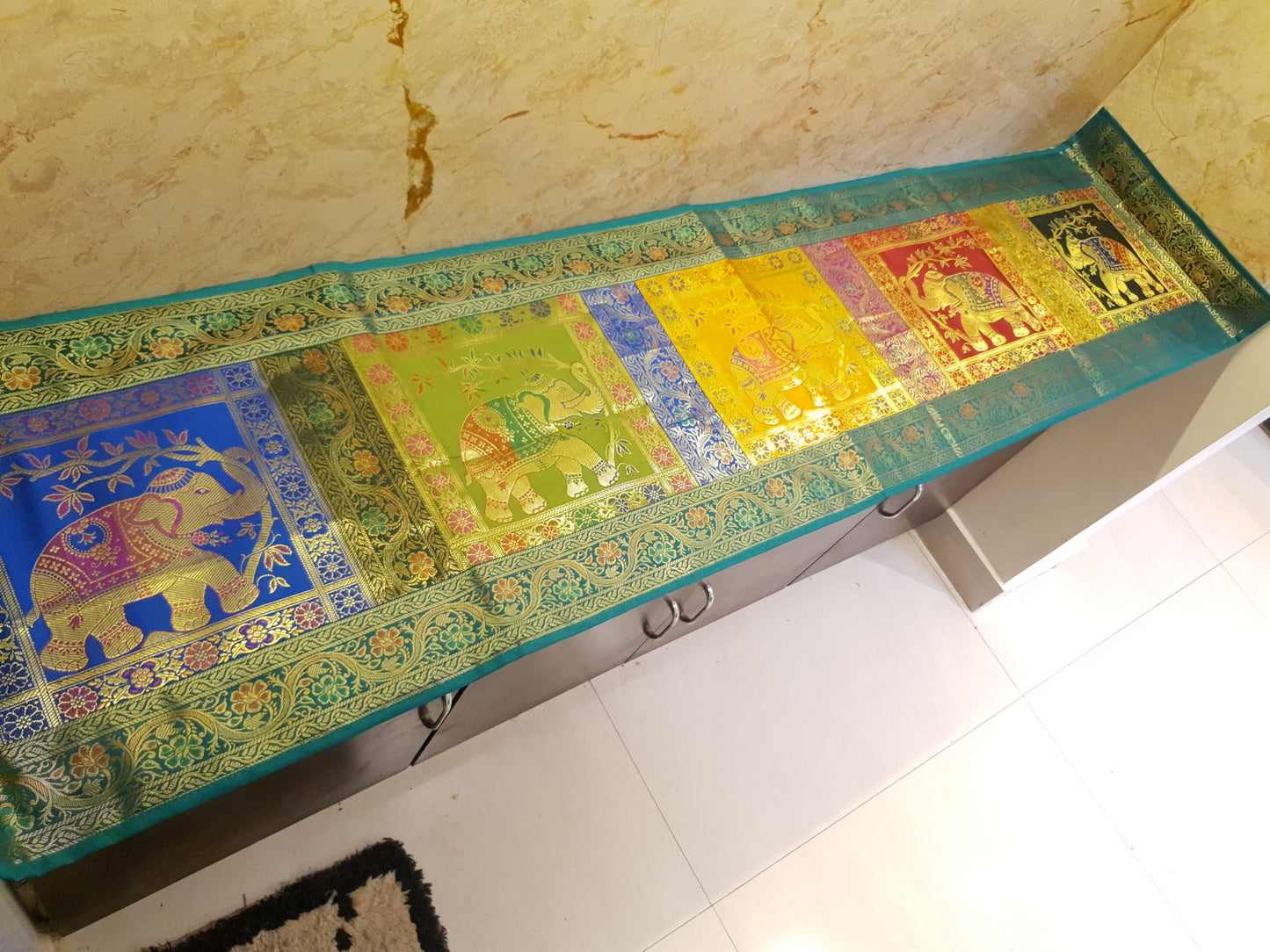 Dining Table Runner Wall Tapestry Woven Zari Brocade Banarasi Cover Multi-Color