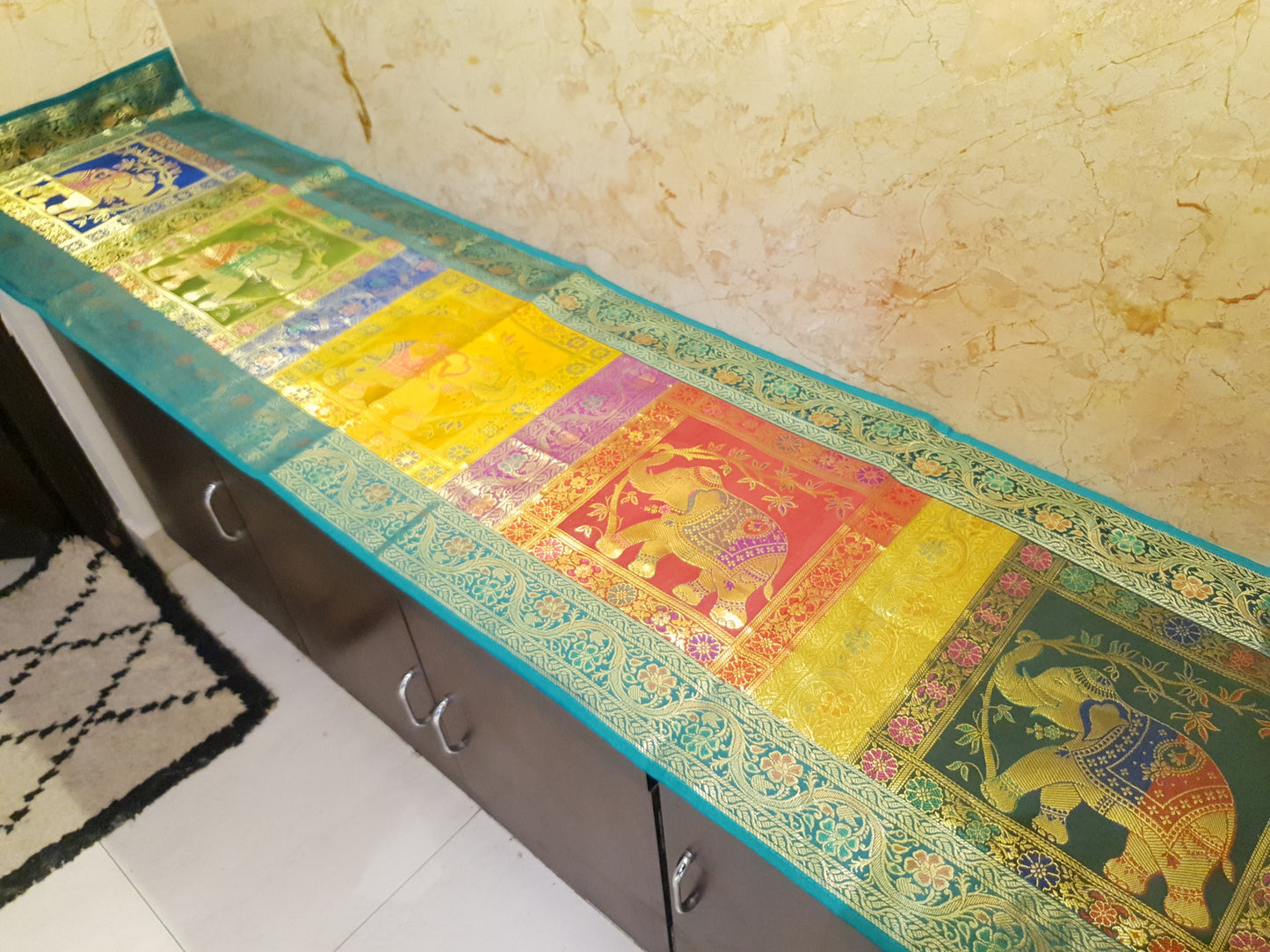 Dining Table Runner Wall Tapestry Woven Zari Brocade Banarasi Cover Multi-Color