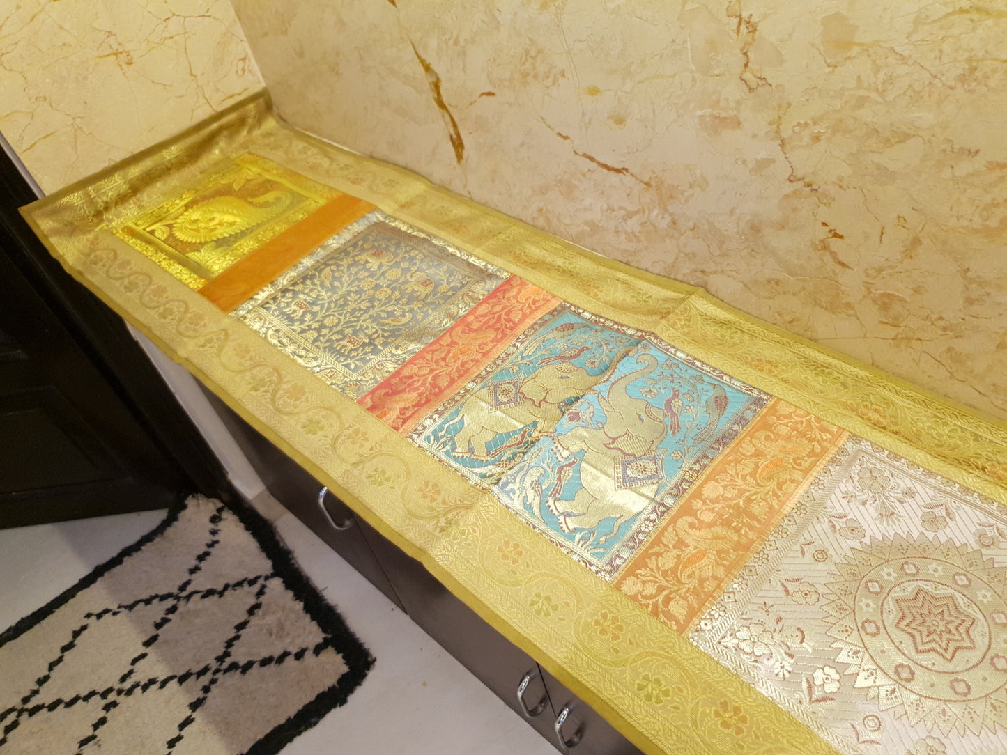 Dining Table Runner Wall Tapestry Woven Zari Brocade Banarasi Cover Multi-Color