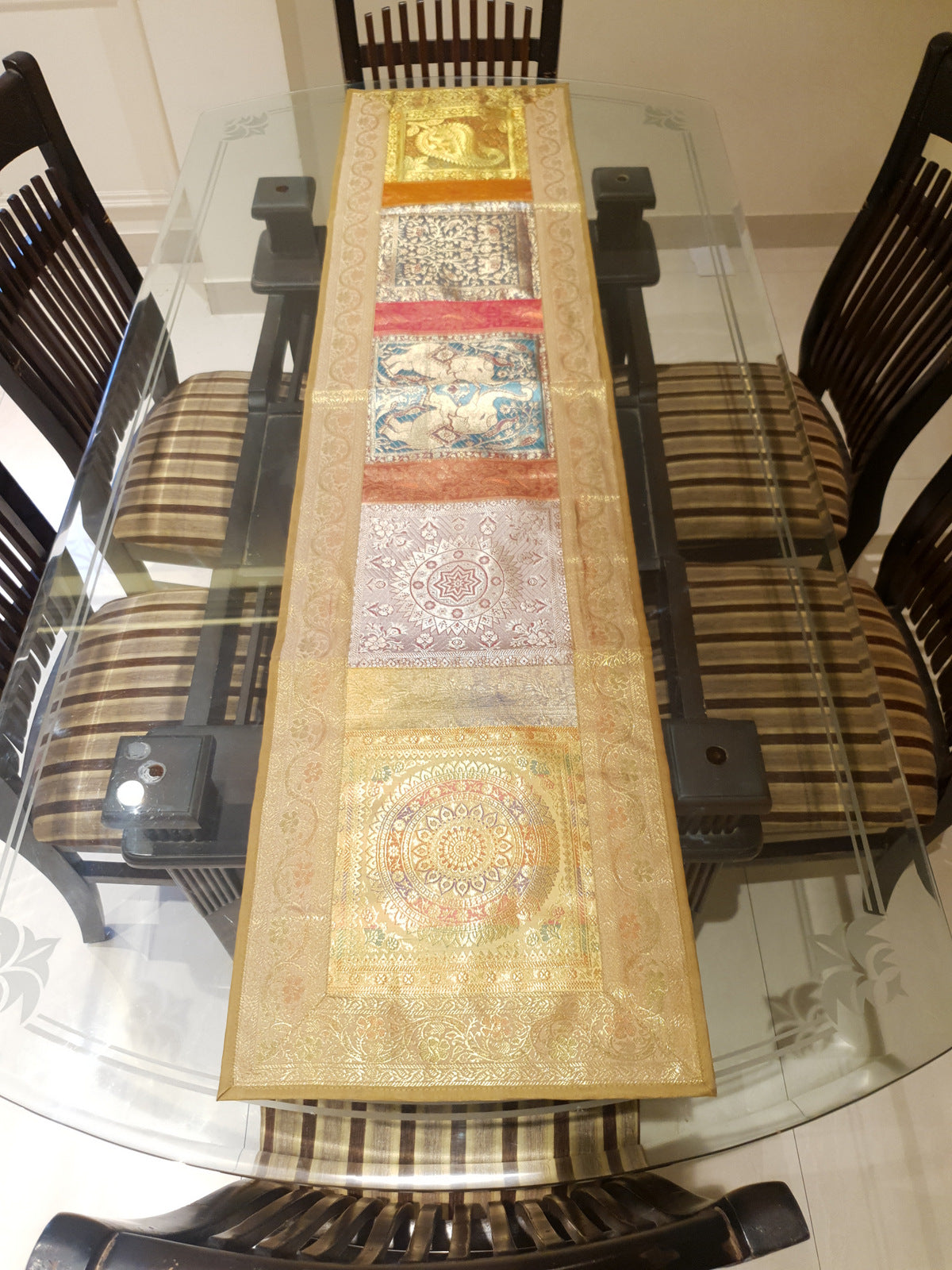 Dining Table Runner Wall Tapestry Woven Zari Brocade Banarasi Cover Multi-Color