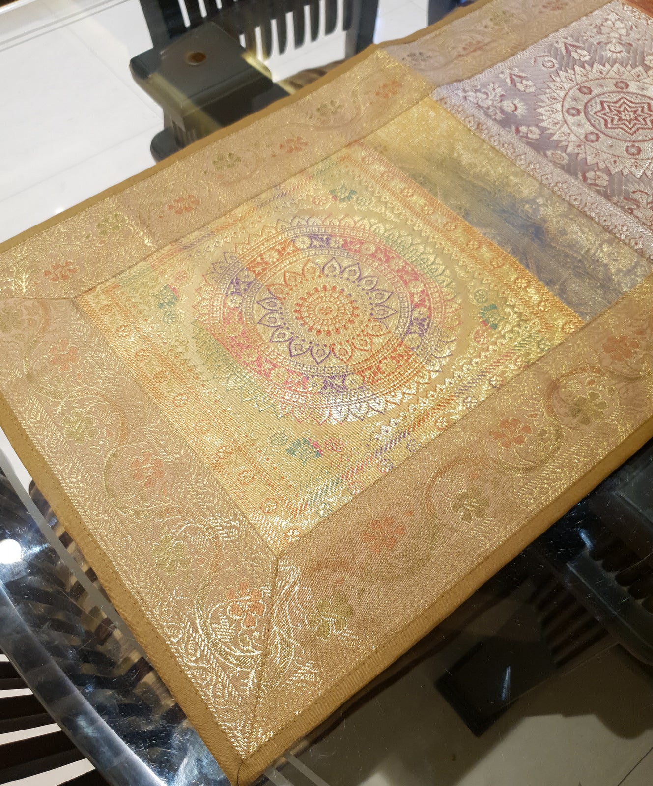 Dining Table Runner Wall Tapestry Woven Zari Brocade Banarasi Cover Multi-Color