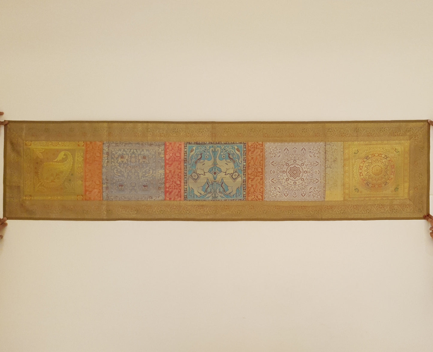 Dining Table Runner Wall Tapestry Woven Zari Brocade Banarasi Cover Multi-Color