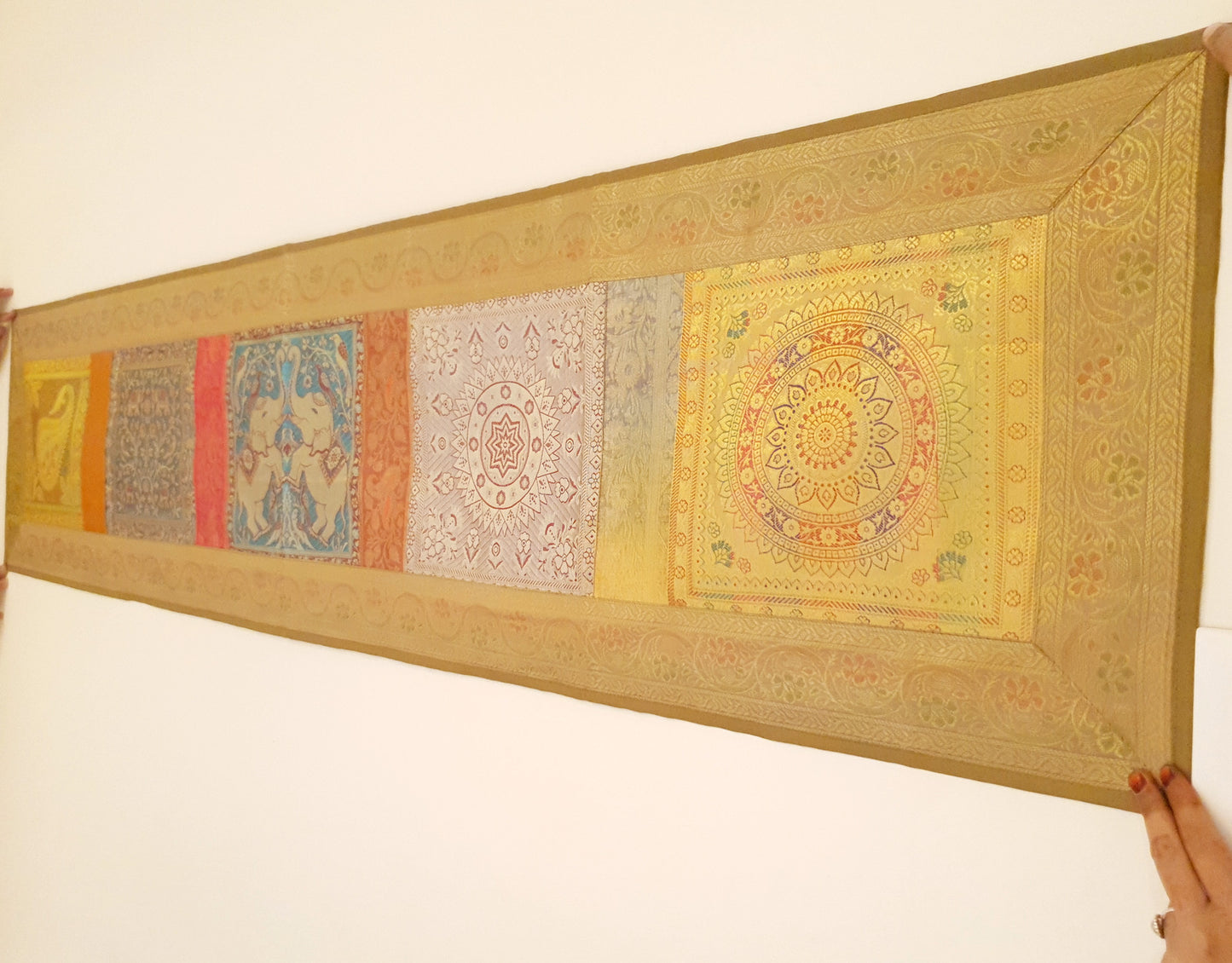 Dining Table Runner Wall Tapestry Woven Zari Brocade Banarasi Cover Multi-Color