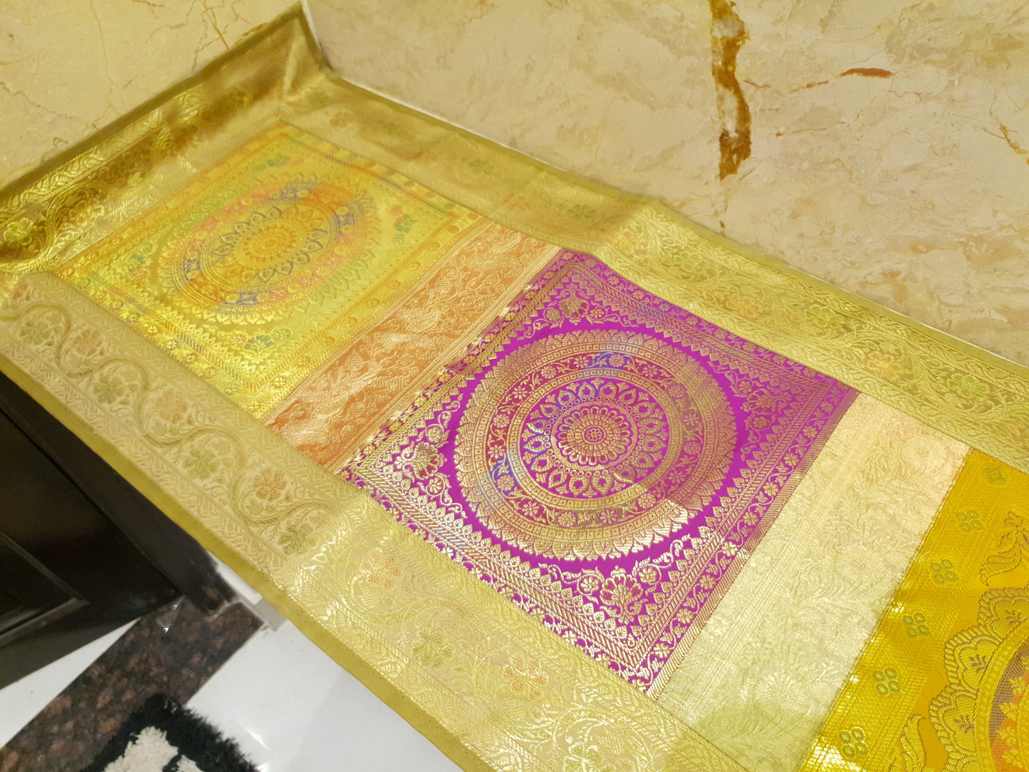 Dining Table Runner Wall Tapestry Woven Zari Brocade Banarasi Cover Multi-Color