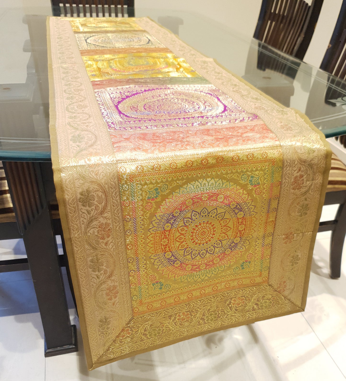 Dining Table Runner Wall Tapestry Woven Zari Brocade Banarasi Cover Multi-Color
