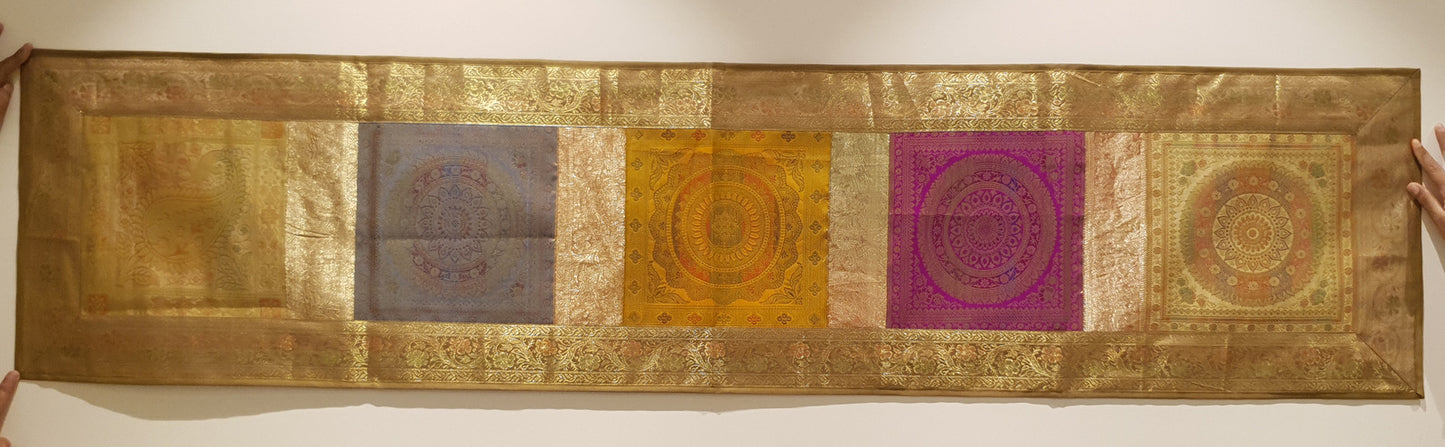 Dining Table Runner Wall Tapestry Woven Zari Brocade Banarasi Cover Multi-Color