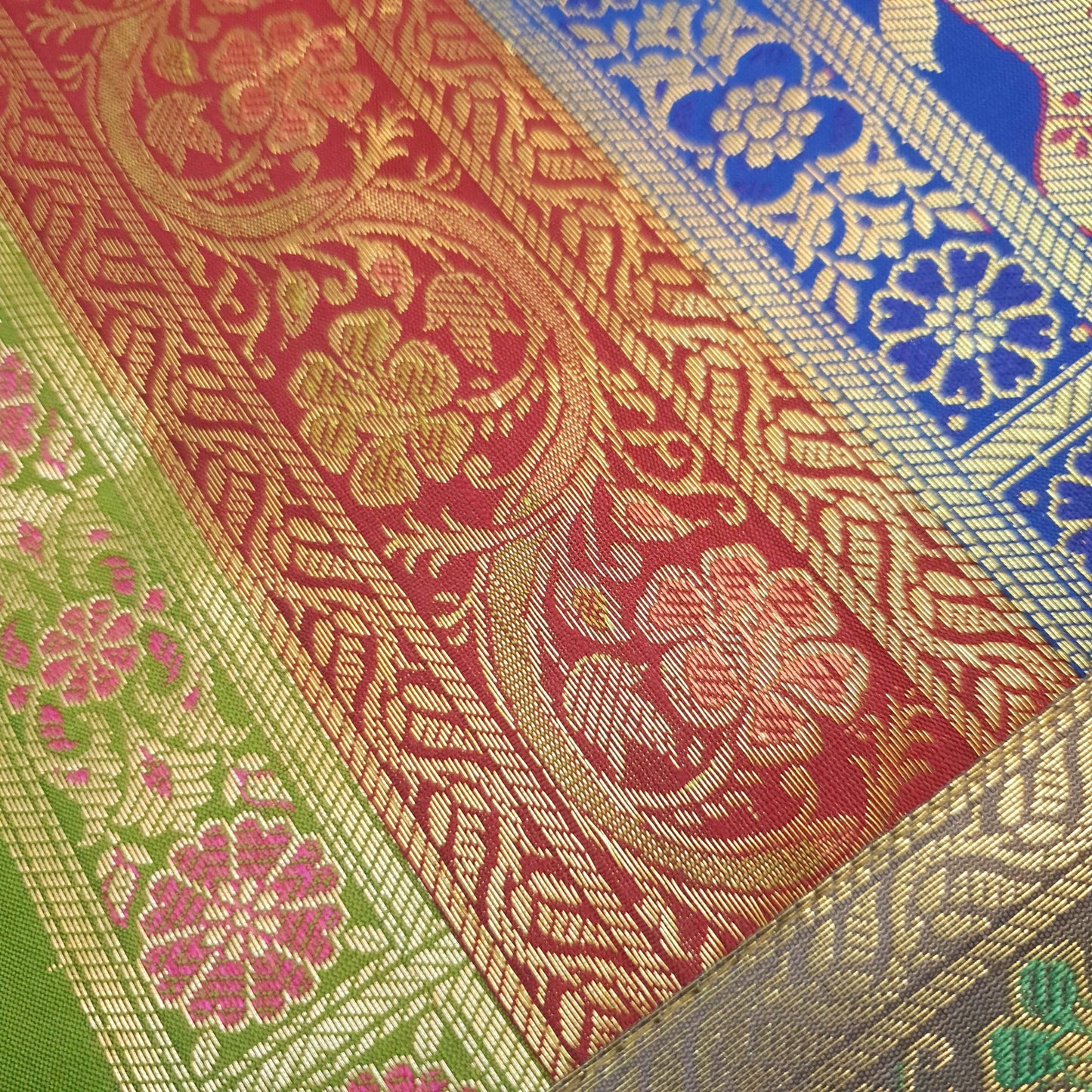 Dining Table Runner Elephnat Woven Zari Brocade Decor Banarasi Cover Multi Color