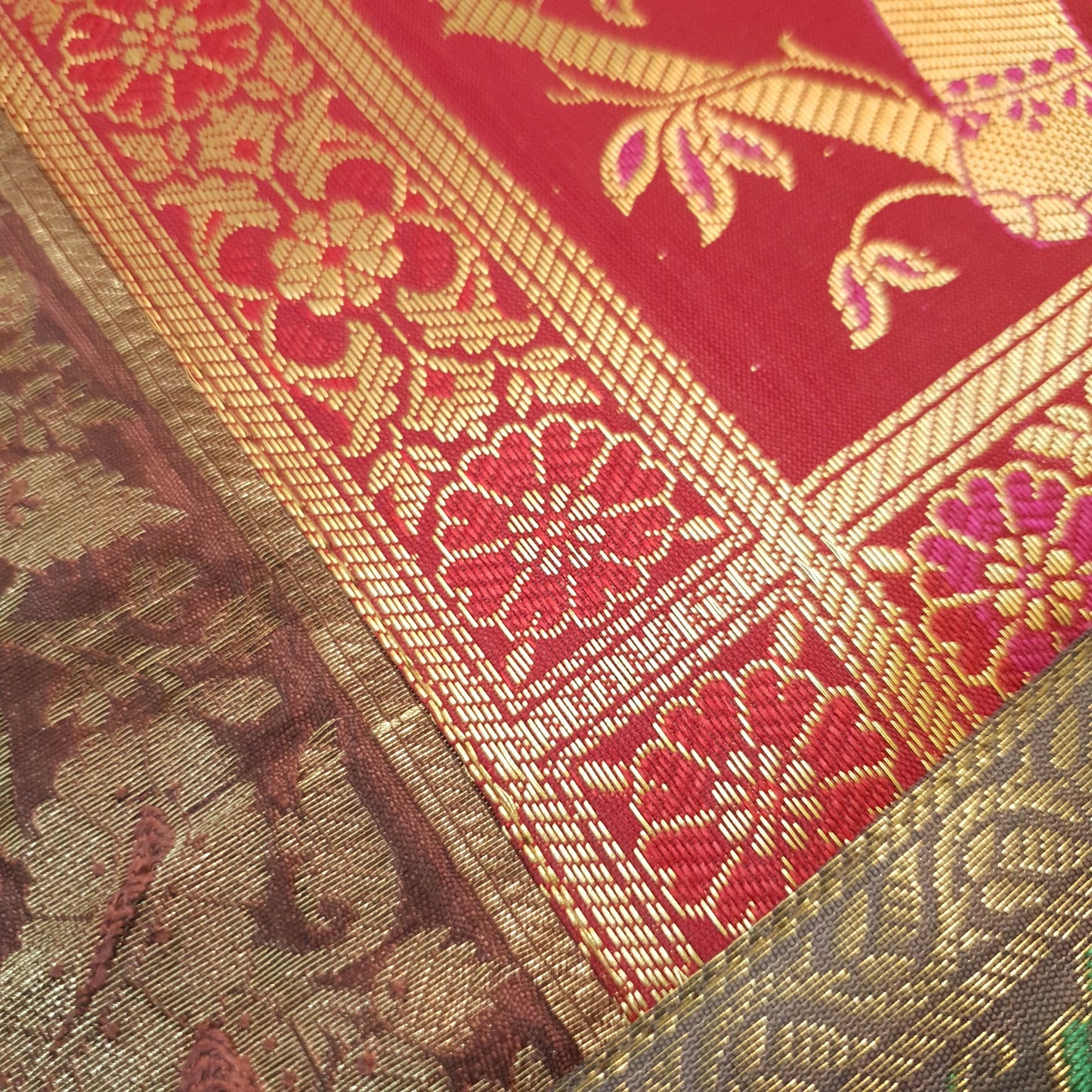 Dining Table Runner Elephnat Woven Zari Brocade Decor Banarasi Cover Multi Color