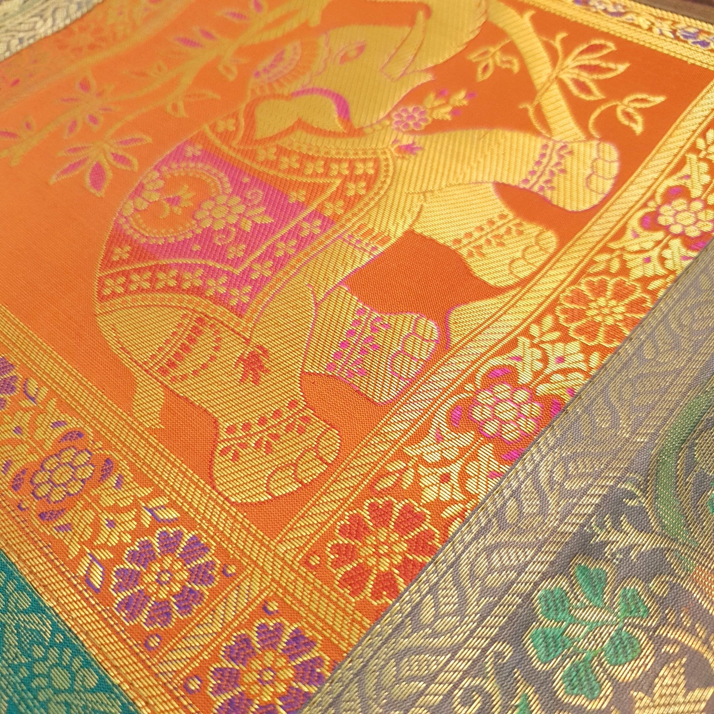 Dining Table Runner Elephnat Woven Zari Brocade Decor Banarasi Cover Multi Color