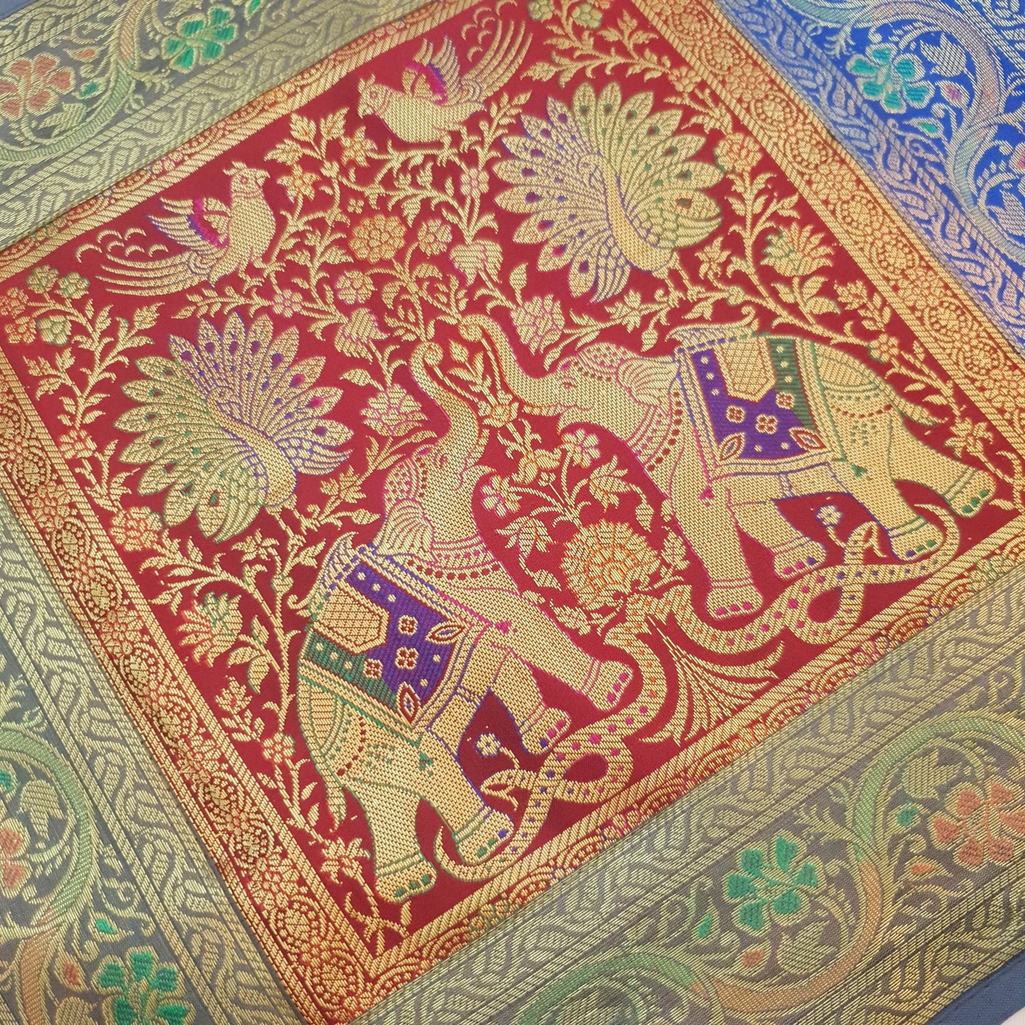 Dining Table Runner Elephnat Woven Zari Brocade Decor Banarasi Cover Multi Color