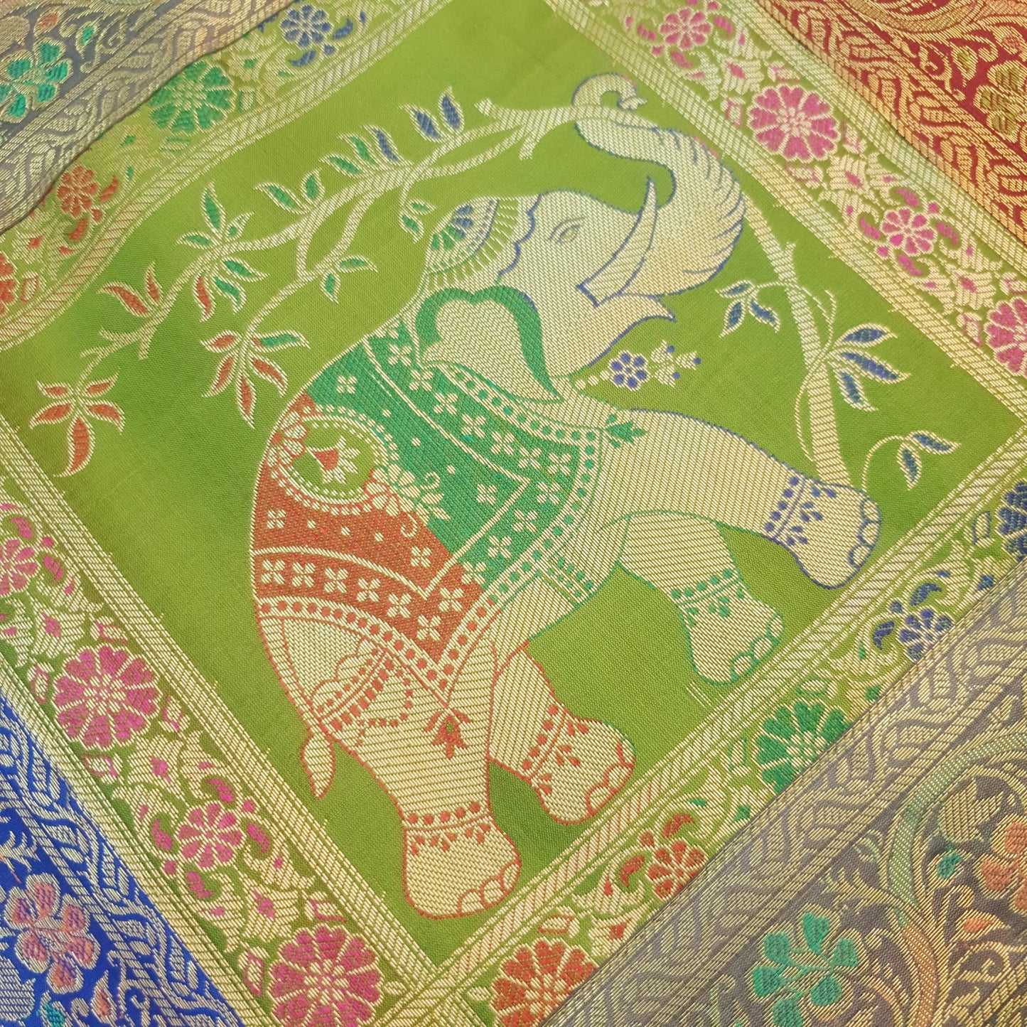 Dining Table Runner Elephnat Woven Zari Brocade Decor Banarasi Cover Multi Color