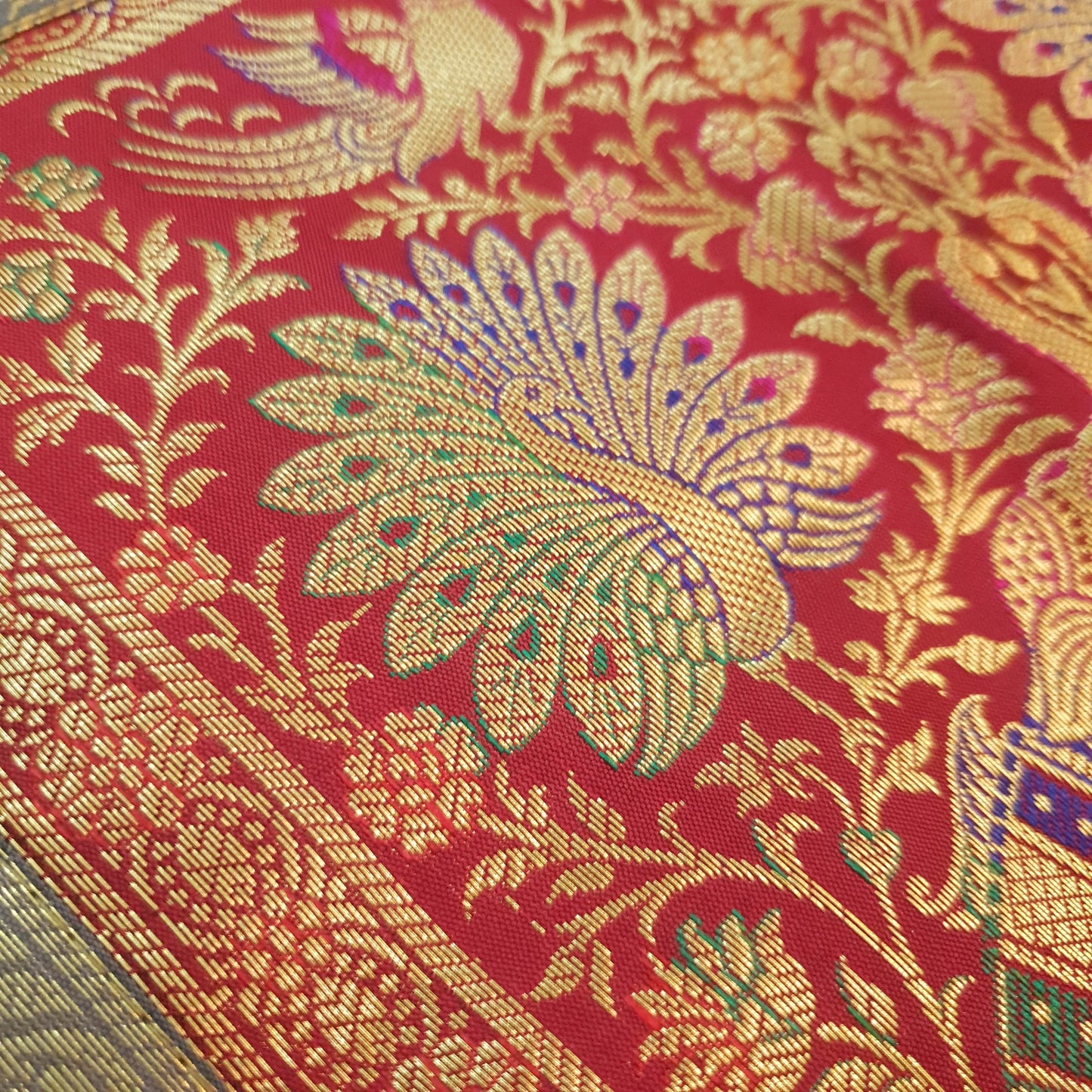 Dining Table Runner Elephnat Woven Zari Brocade Decor Banarasi Cover Multi Color