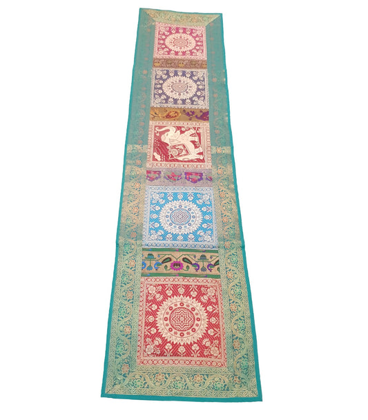 Dining Table Runner Mandala Woven Zari Brocade Banarasi Decor Cover Multi color
