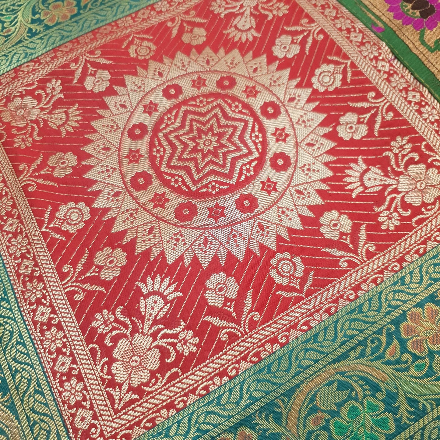 Dining Table Runner Mandala Woven Zari Brocade Banarasi Decor Cover Multi color