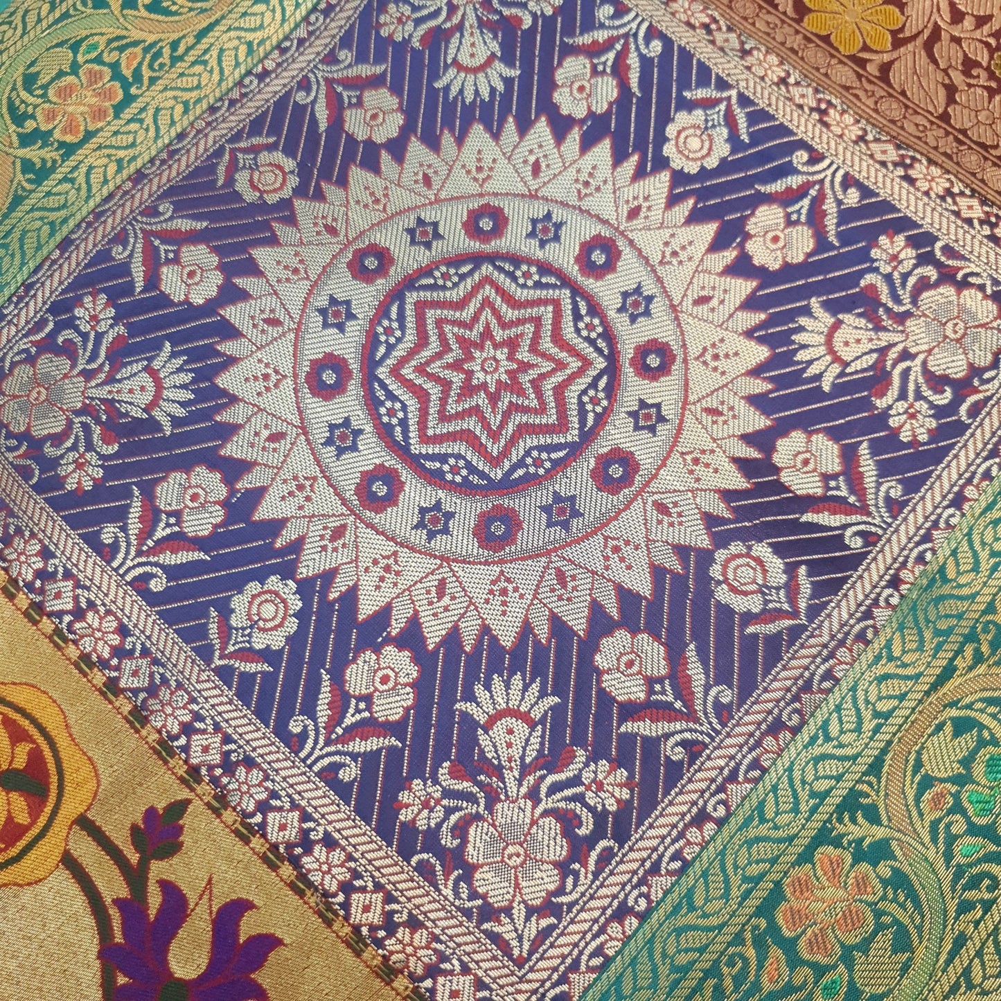 Dining Table Runner Mandala Woven Zari Brocade Banarasi Decor Cover Multi color